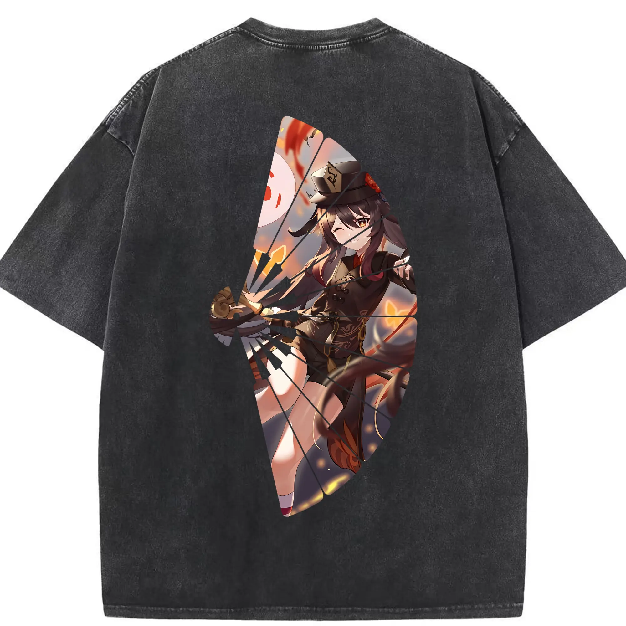 原 神 グッズ フータオ - 綿100％ ヴィンテージ風 半袖Tシャツ ・ 背面プリント ・ 柔らか肌触り ・ 通気性 快適 ・ スポーツ カジュアル 外出用