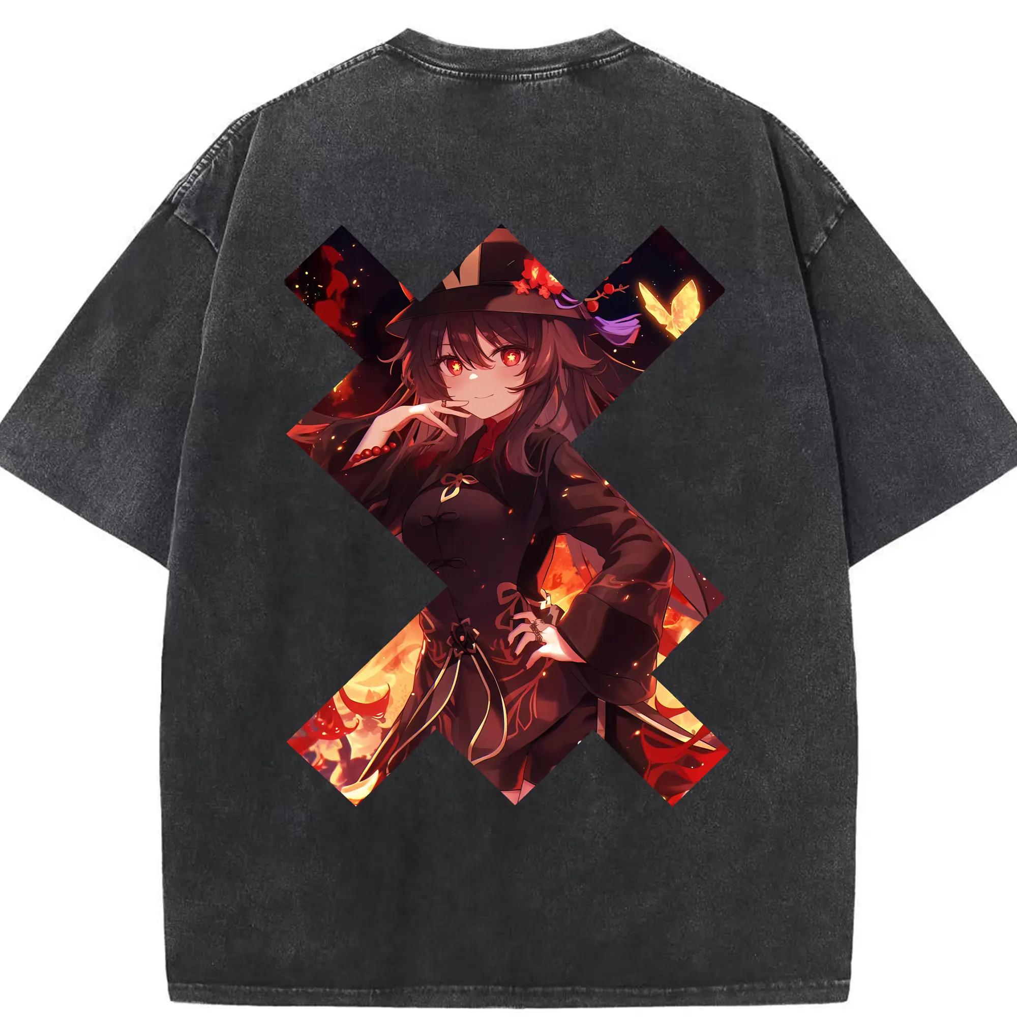 原 神 グッズ フータオ - 綿100％ ヴィンテージ風 半袖Tシャツ ・ 背面プリント ・ 柔らか肌触り ・ 通気性 快適 ・ スポーツ カジュアル 外出用