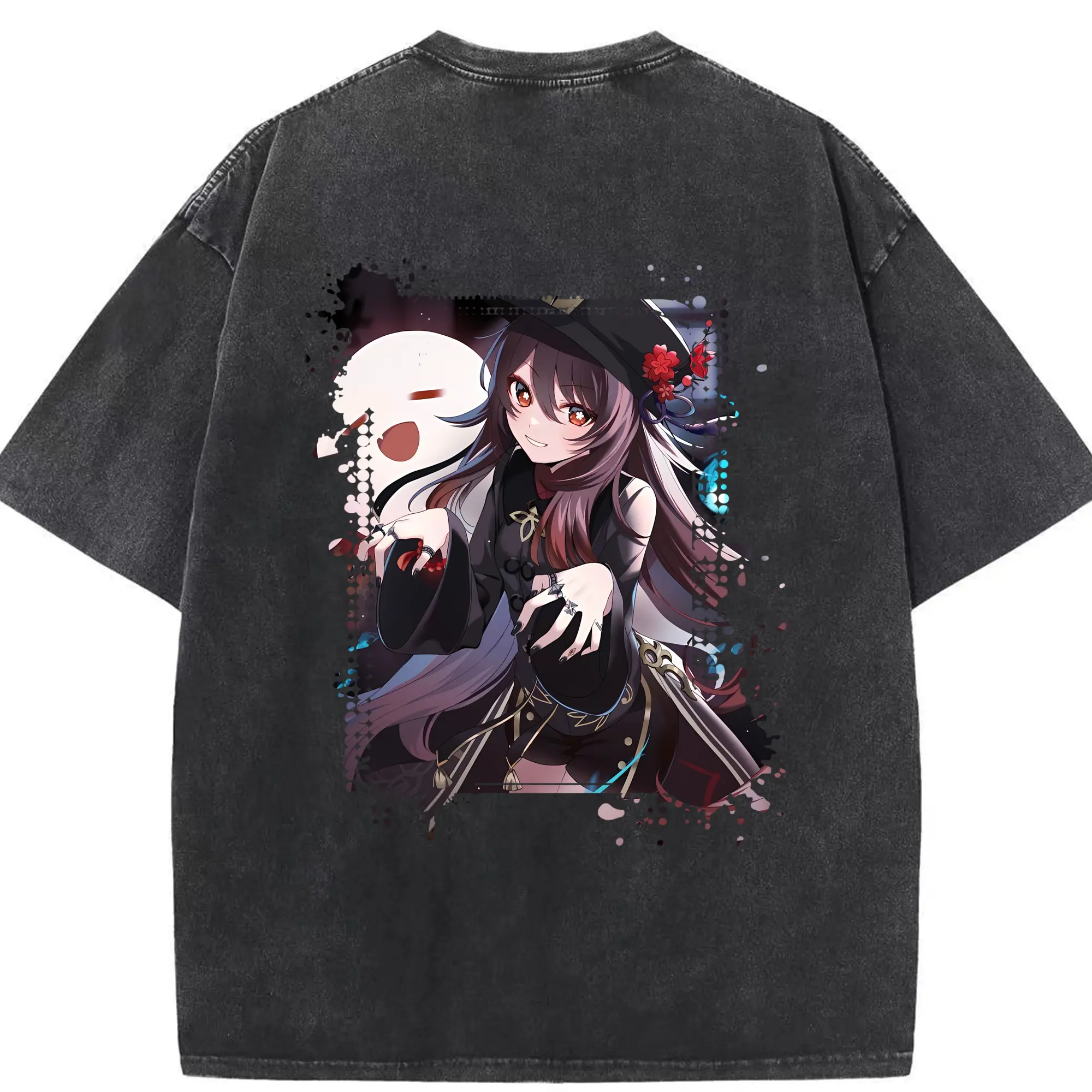 原 神 グッズ フータオ - 綿100％ ヴィンテージ風 半袖Tシャツ ・ 背面プリント ・ 柔らか肌触り ・ 通気性 快適 ・ スポーツ カジュアル 外出用