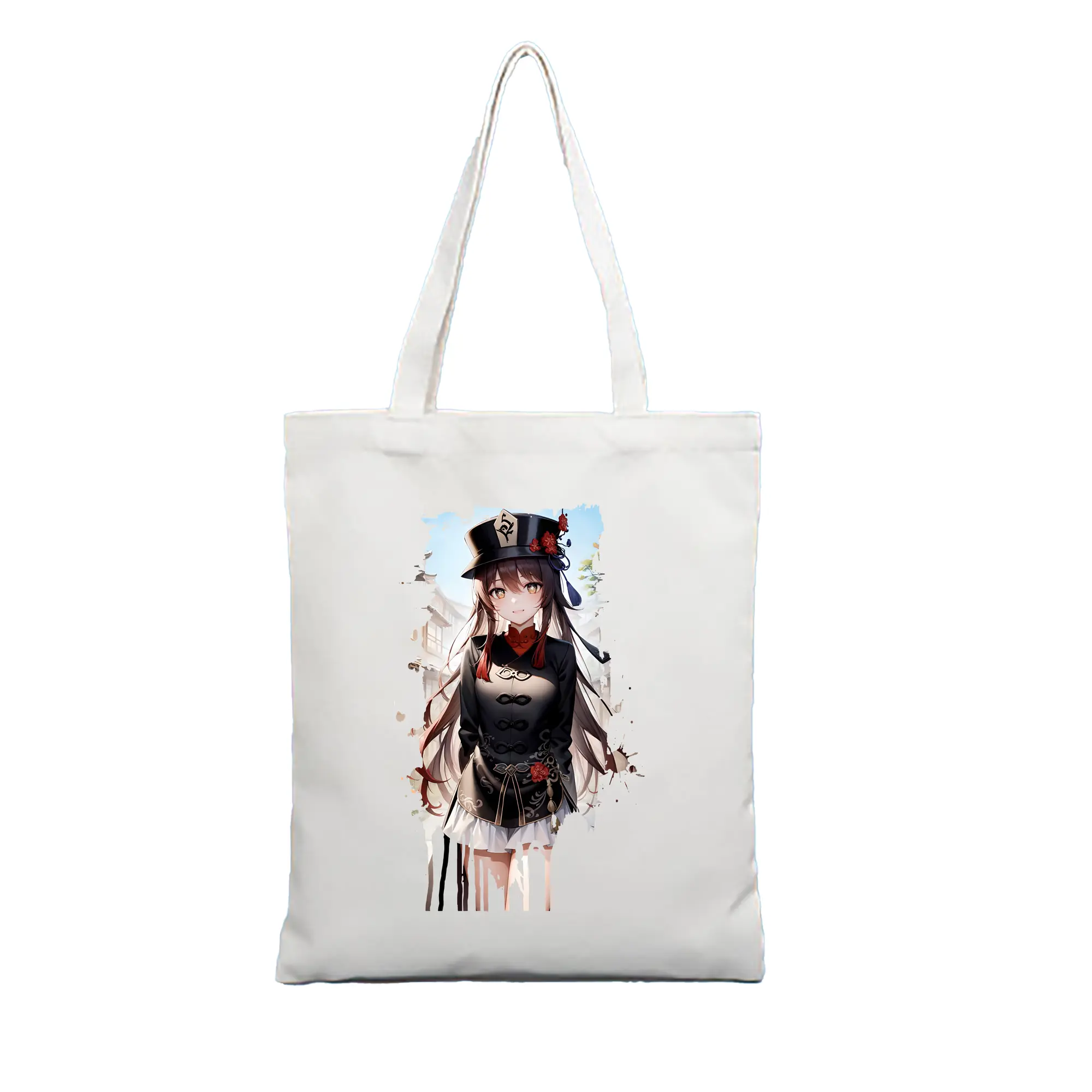 原 神 グッズ フータオ - 縦型キャンバス手提げバッグ（トートバッグ） ・ キャンバス素材 ・ ショッピング用 ・ 軽量 丈夫 お手入れ簡単