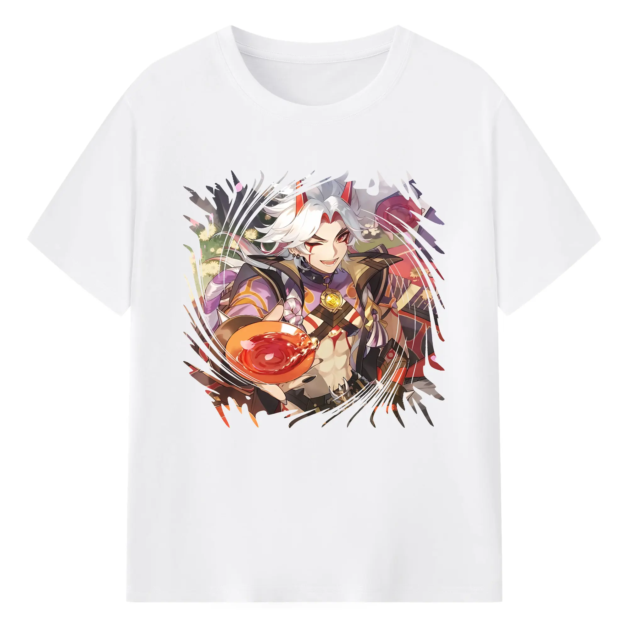 原 神 グッズ 荒瀧 一 斗 - 綿100％ 半袖Tシャツ ・ フロントプリント ・ 快適 通気性 ・ 日常使い 散歩 スポーツ用