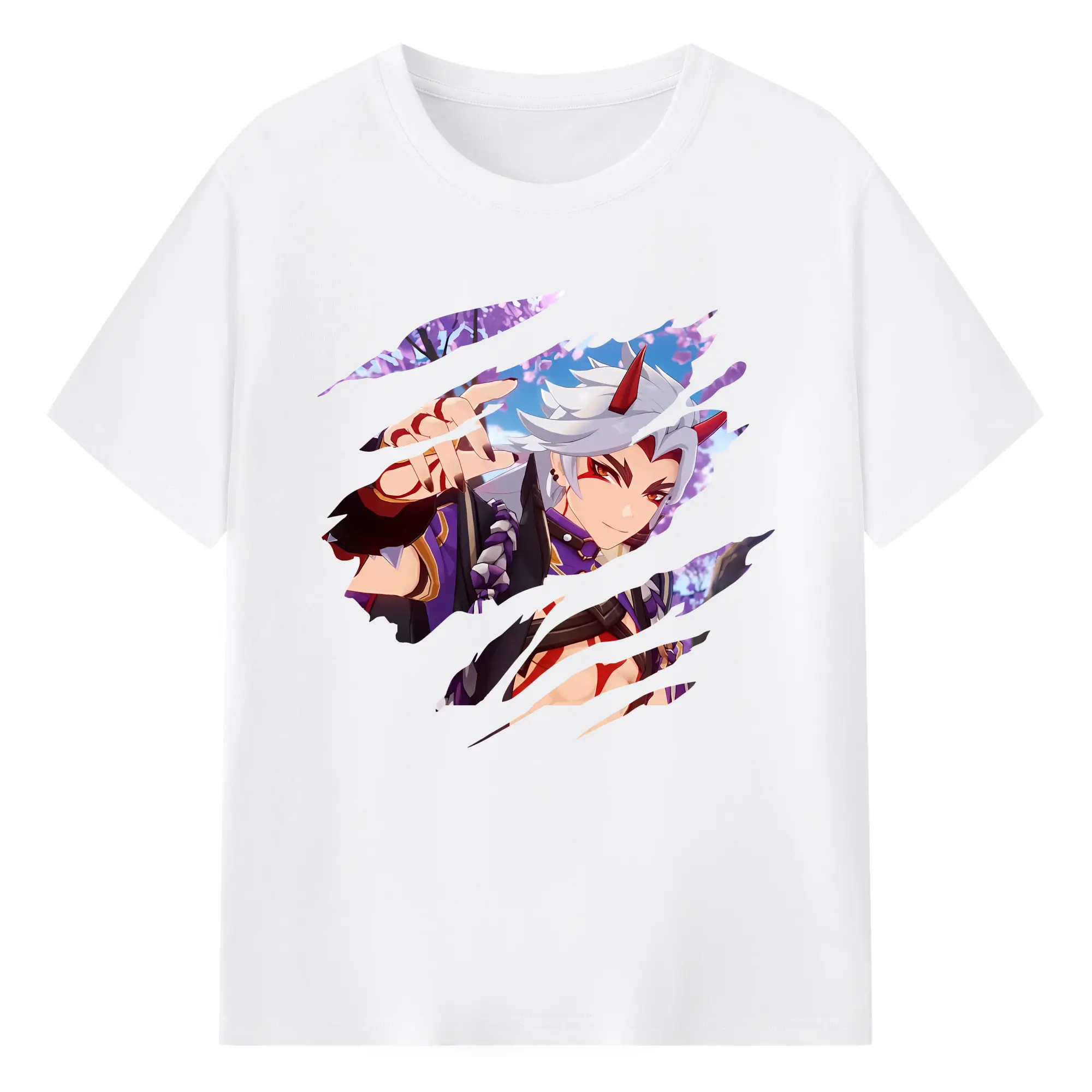 原 神 グッズ 荒瀧 一 斗 - 綿100％ 半袖Tシャツ ・ フロントプリント ・ 快適 通気性 ・ 日常使い 散歩 スポーツ用