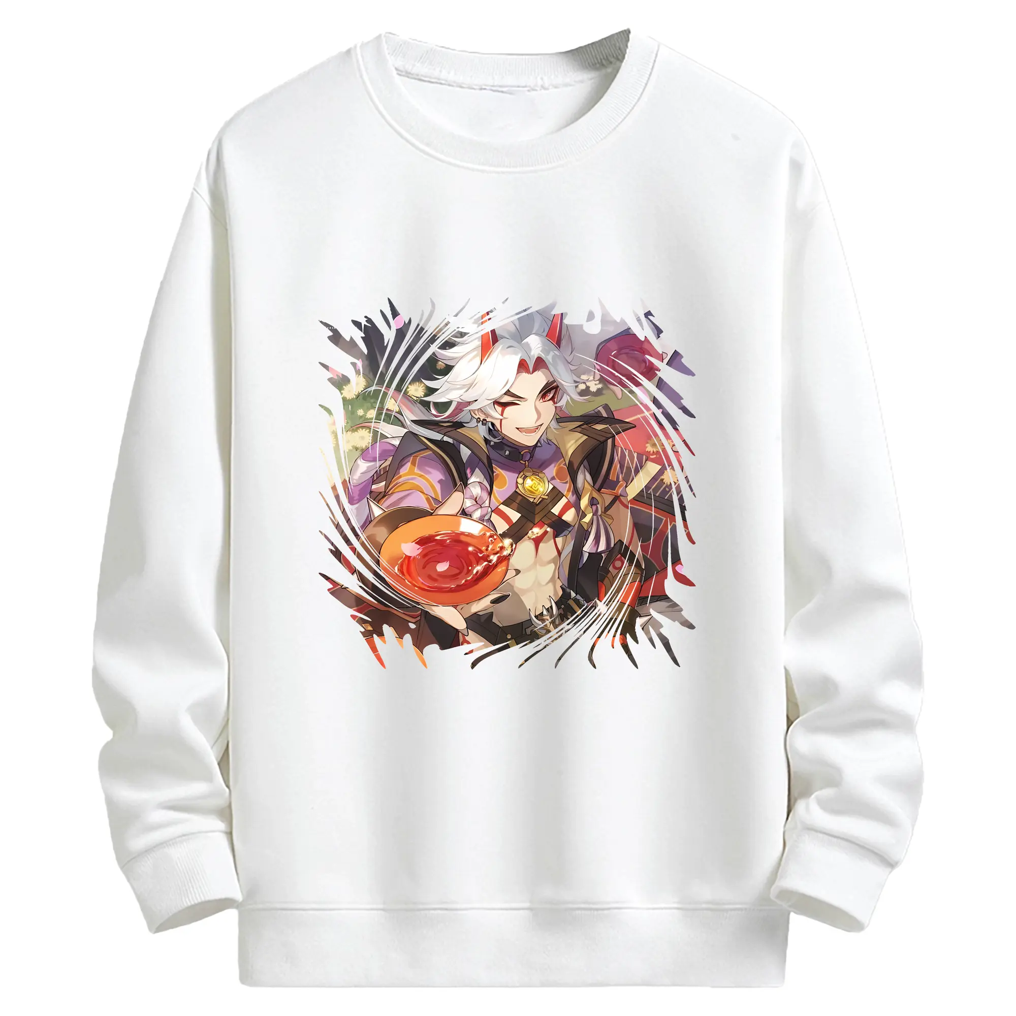 原 神 グッズ 荒瀧 一 斗 - キッズ クルーネックスウェットシャツ ・ フロントプリント ・ 綿80％ ポリエステル20％ ・ 快適 通学 スポーツ 日常使い お散歩用