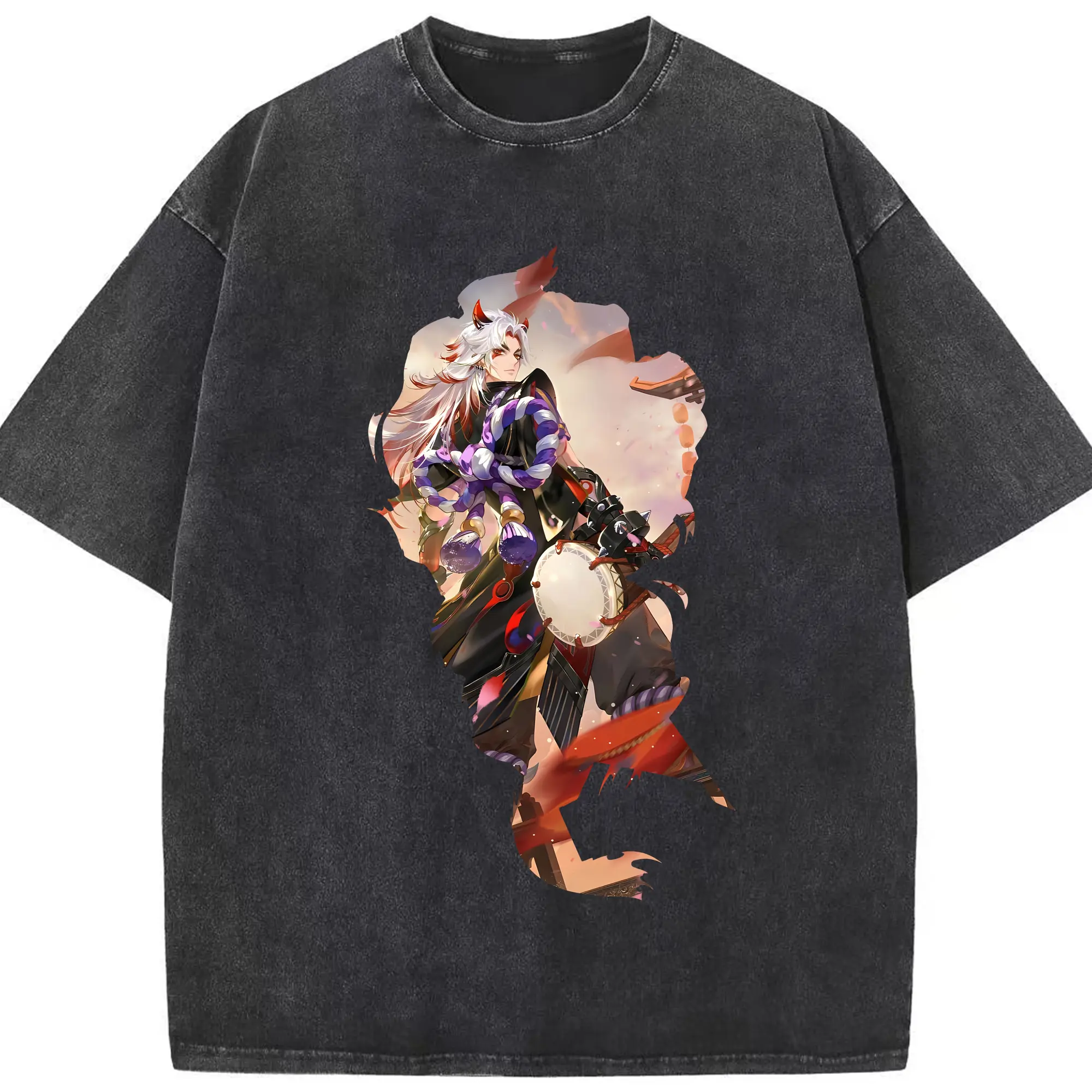 原 神 グッズ 荒瀧 一 斗 - 綿100％ ヴィンテージ風 半袖Tシャツ ・ フロントプリント ・ 柔らか肌触り ・ 通気性 快適 ・ スポーツ カジュアル 外出用