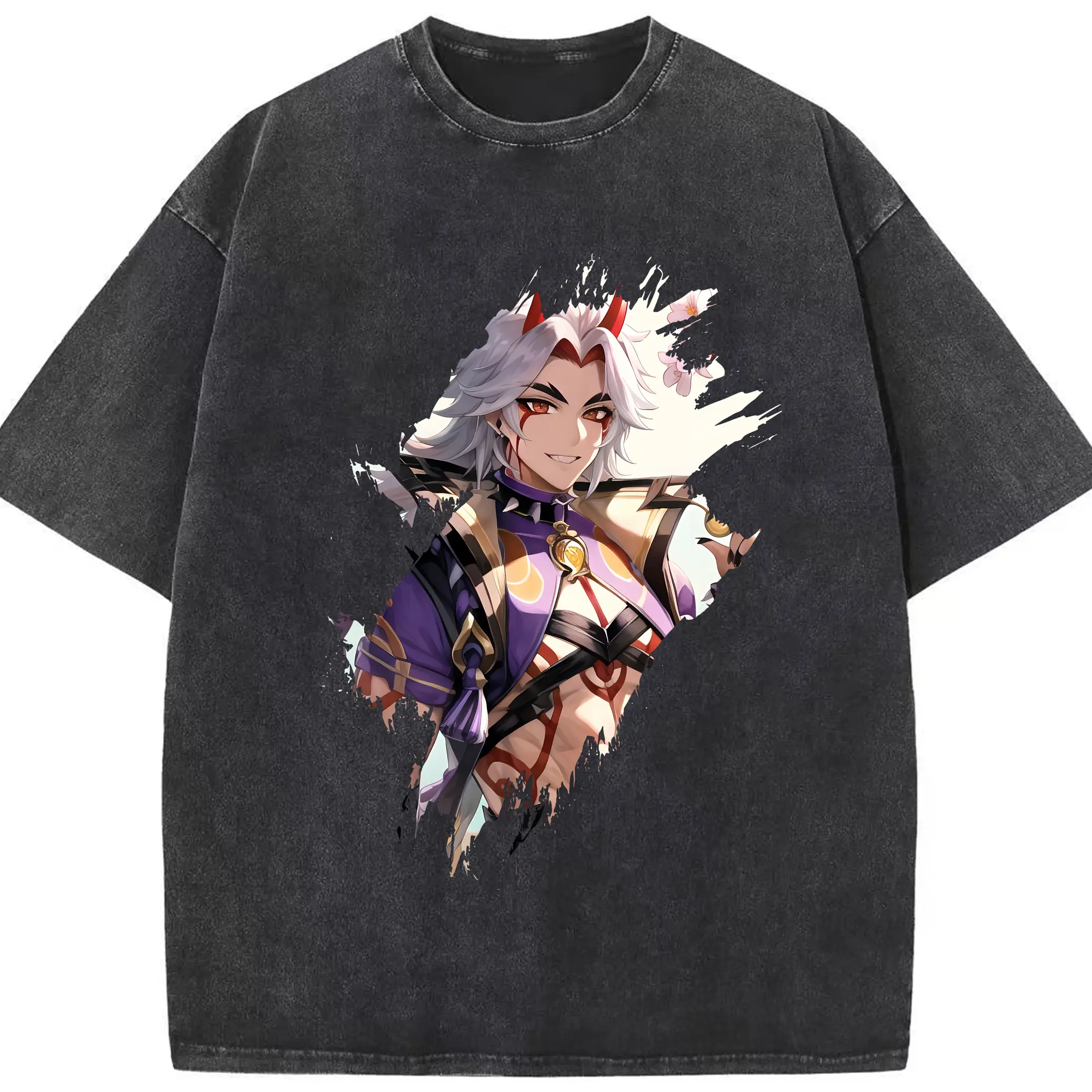 原 神 グッズ 荒瀧 一 斗 - 綿100％ ヴィンテージ風 半袖Tシャツ ・ フロントプリント ・ 柔らか肌触り ・ 通気性 快適 ・ スポーツ カジュアル 外出用