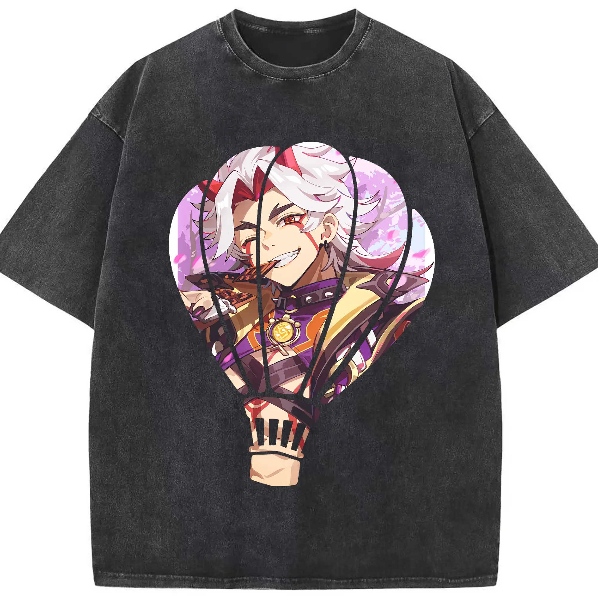 原 神 グッズ 荒瀧 一 斗 - 綿100％ ヴィンテージ風 半袖Tシャツ ・ フロントプリント ・ 柔らか肌触り ・ 通気性 快適 ・ スポーツ カジュアル 外出用