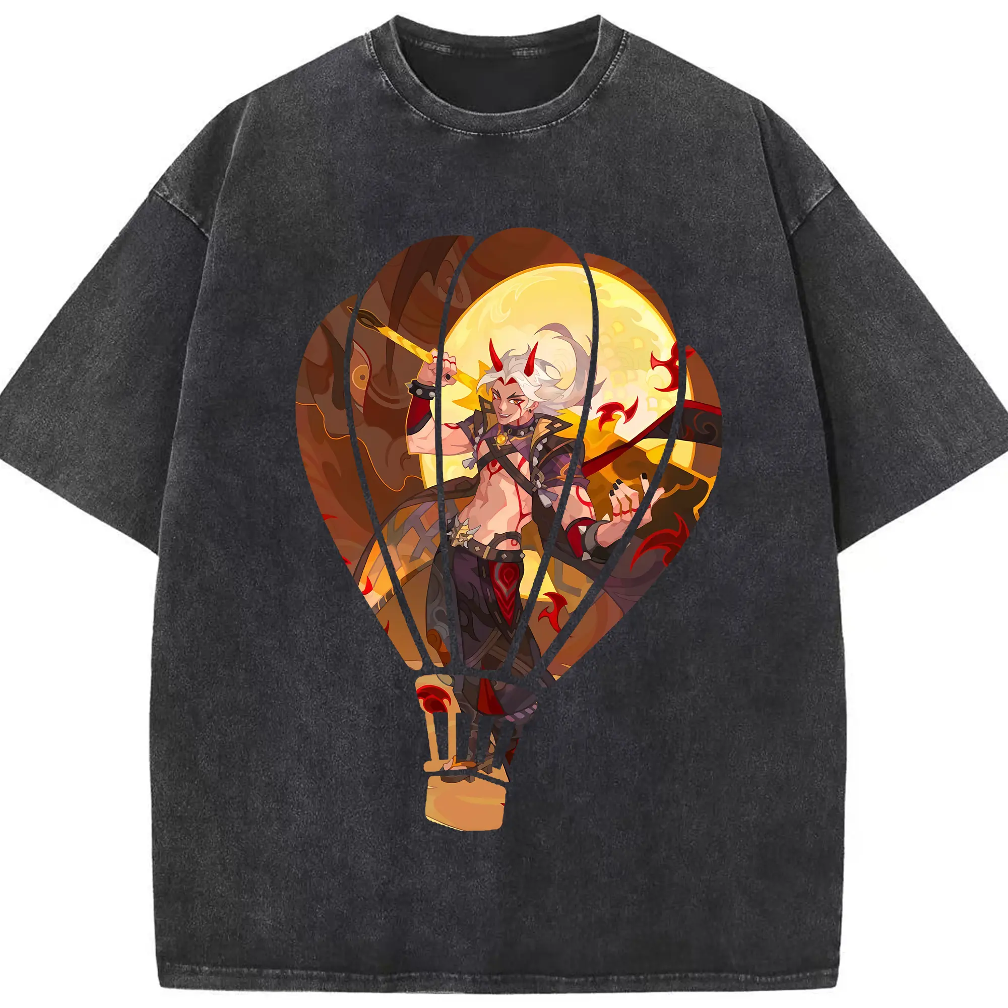 原 神 グッズ 荒瀧 一 斗 - 綿100％ ヴィンテージ風 半袖Tシャツ ・ フロントプリント ・ 柔らか肌触り ・ 通気性 快適 ・ スポーツ カジュアル 外出用