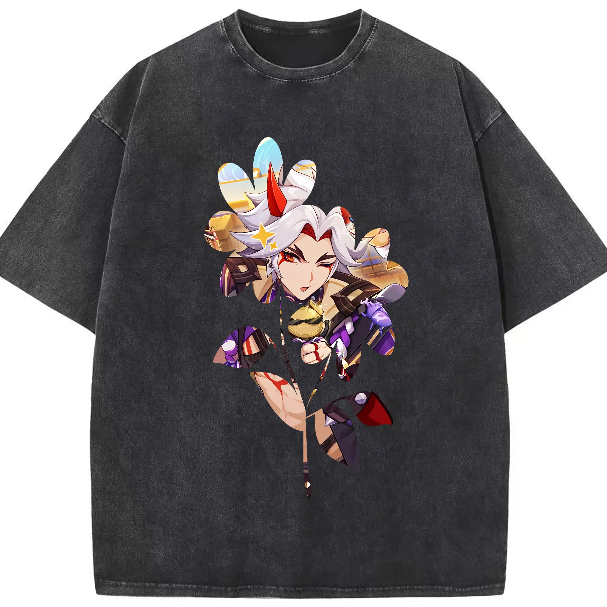 原 神 グッズ 荒瀧 一 斗 - 綿100％ ヴィンテージ風 半袖Tシャツ ・ フロントプリント ・ 柔らか肌触り ・ 通気性 快適 ・ スポーツ カジュアル 外出用