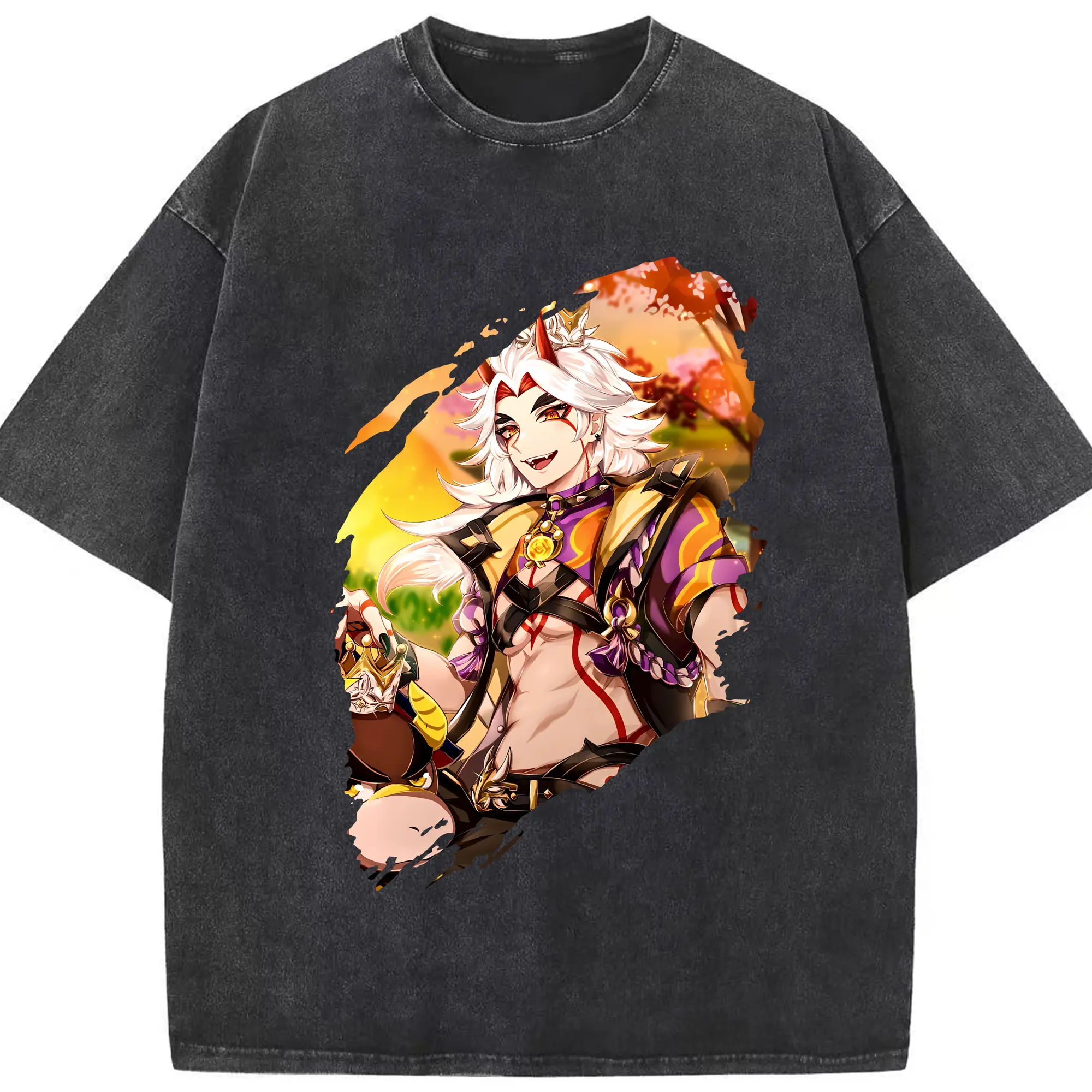 原 神 グッズ 荒瀧 一 斗 - 綿100％ ヴィンテージ風 半袖Tシャツ ・ フロントプリント ・ 柔らか肌触り ・ 通気性 快適 ・ スポーツ カジュアル 外出用