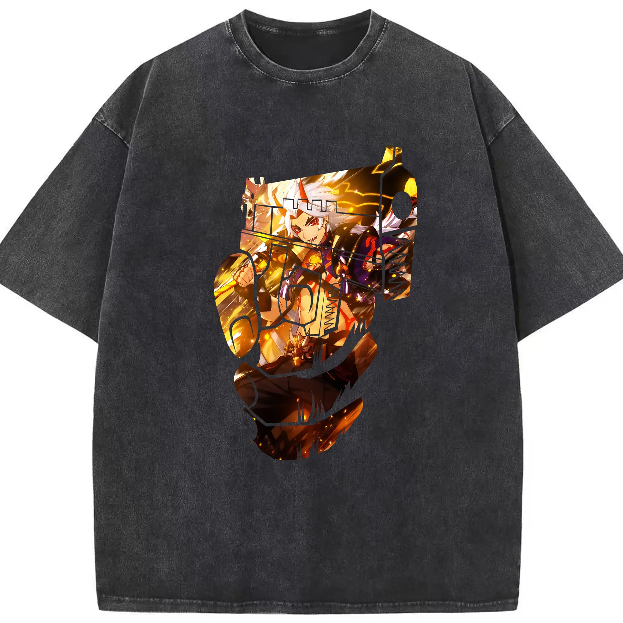 原 神 グッズ 荒瀧 一 斗 - 綿100％ ヴィンテージ風 半袖Tシャツ ・ フロントプリント ・ 柔らか肌触り ・ 通気性 快適 ・ スポーツ カジュアル 外出用