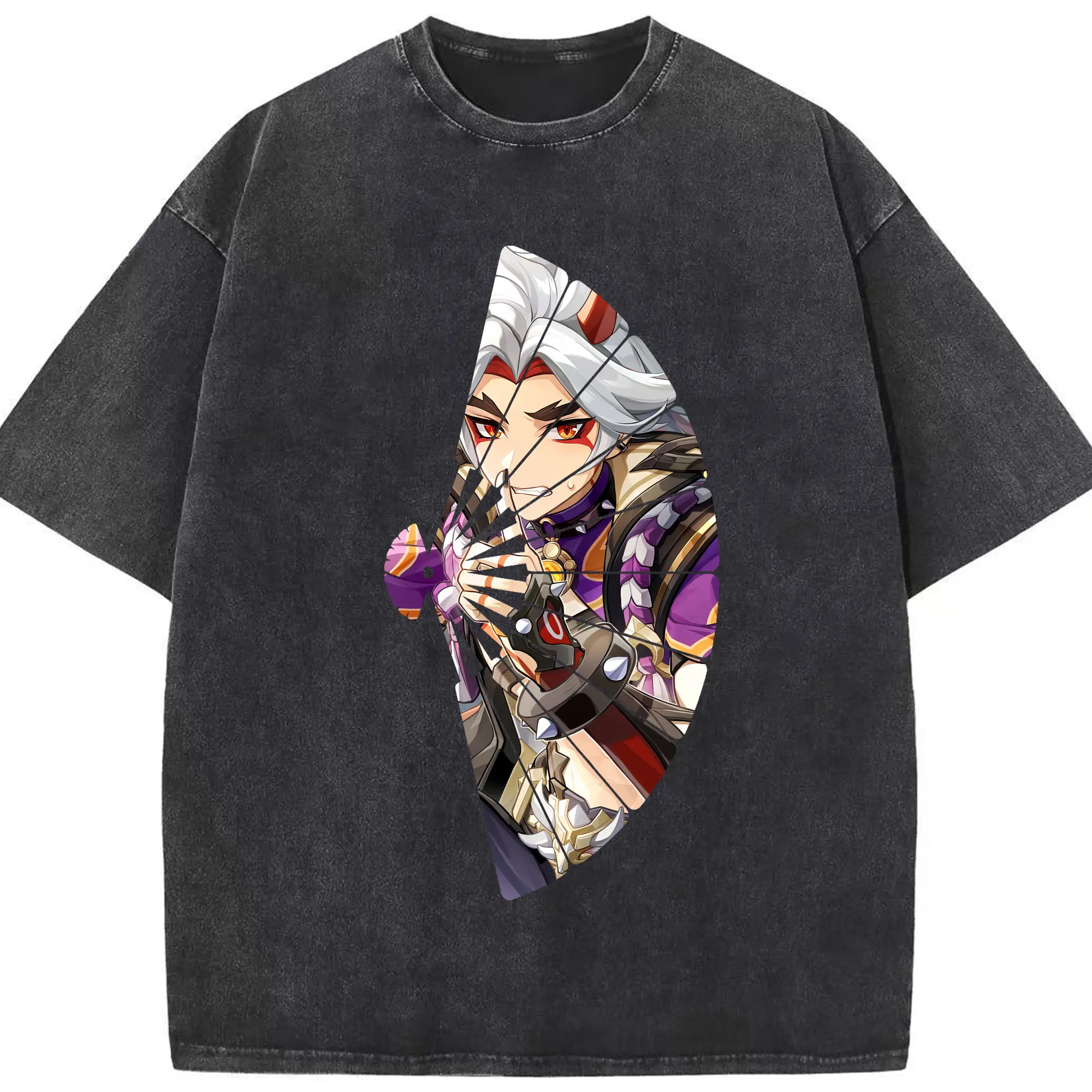 原 神 グッズ 荒瀧 一 斗 - 綿100％ ヴィンテージ風 半袖Tシャツ ・ フロントプリント ・ 柔らか肌触り ・ 通気性 快適 ・ スポーツ カジュアル 外出用