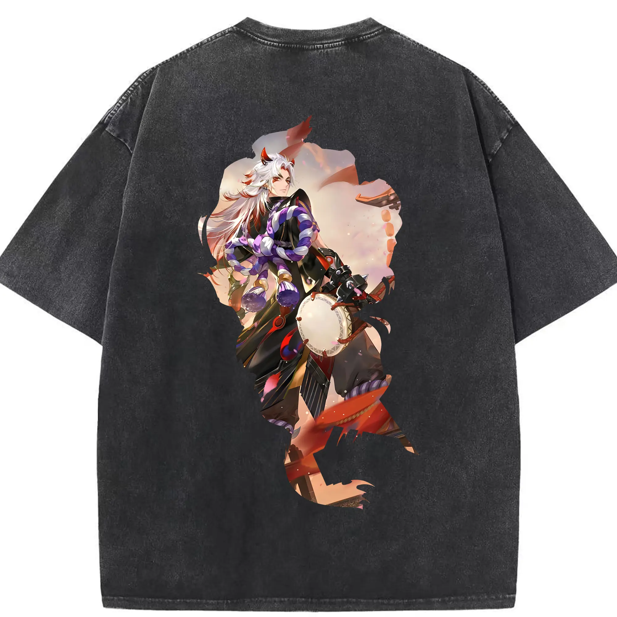 原 神 グッズ 荒瀧 一 斗 - 綿100％ ヴィンテージ風 半袖Tシャツ ・ 背面プリント ・ 柔らか肌触り ・ 通気性 快適 ・ スポーツ カジュアル 外出用