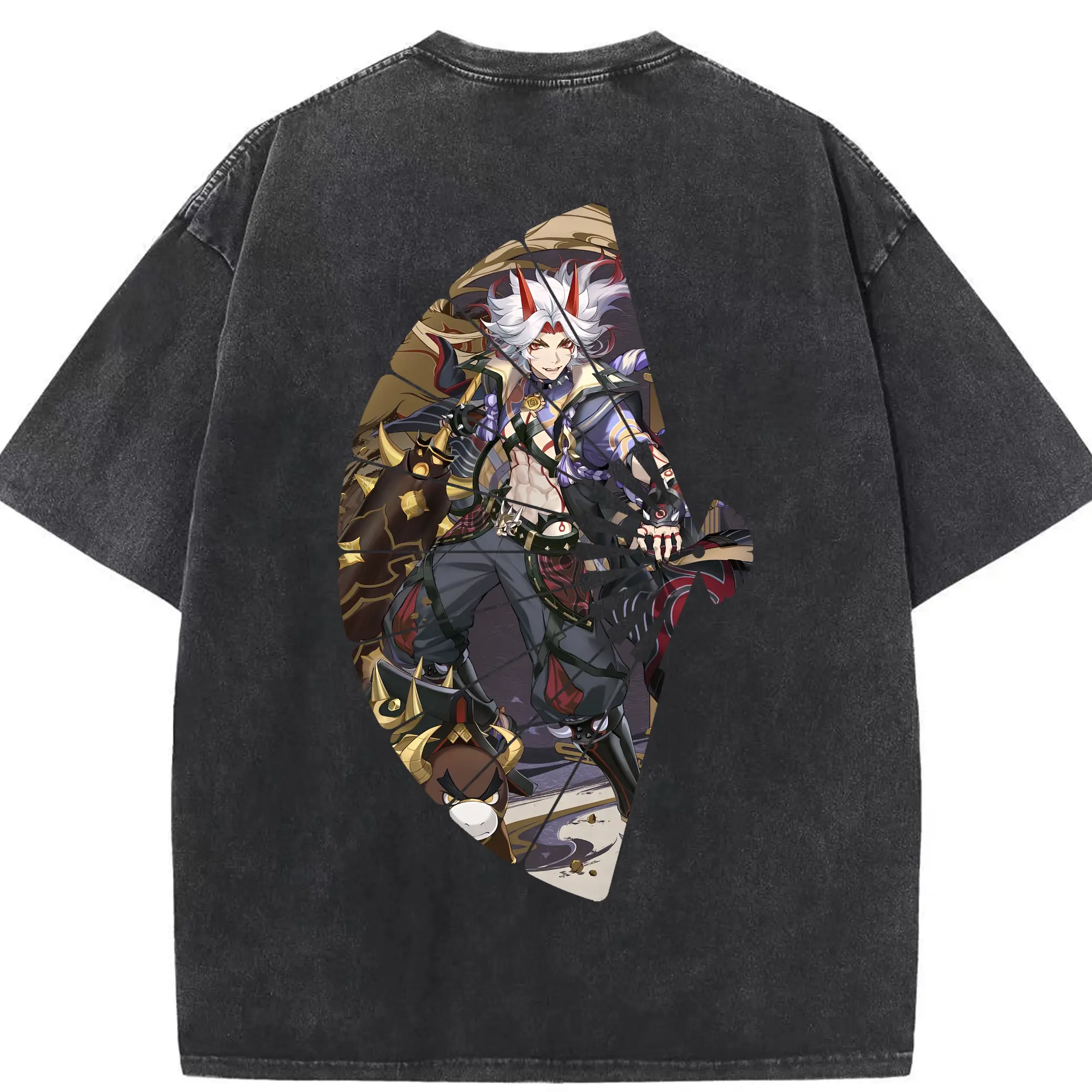 原 神 グッズ 荒瀧 一 斗 - 綿100％ ヴィンテージ風 半袖Tシャツ ・ 背面プリント ・ 柔らか肌触り ・ 通気性 快適 ・ スポーツ カジュアル 外出用