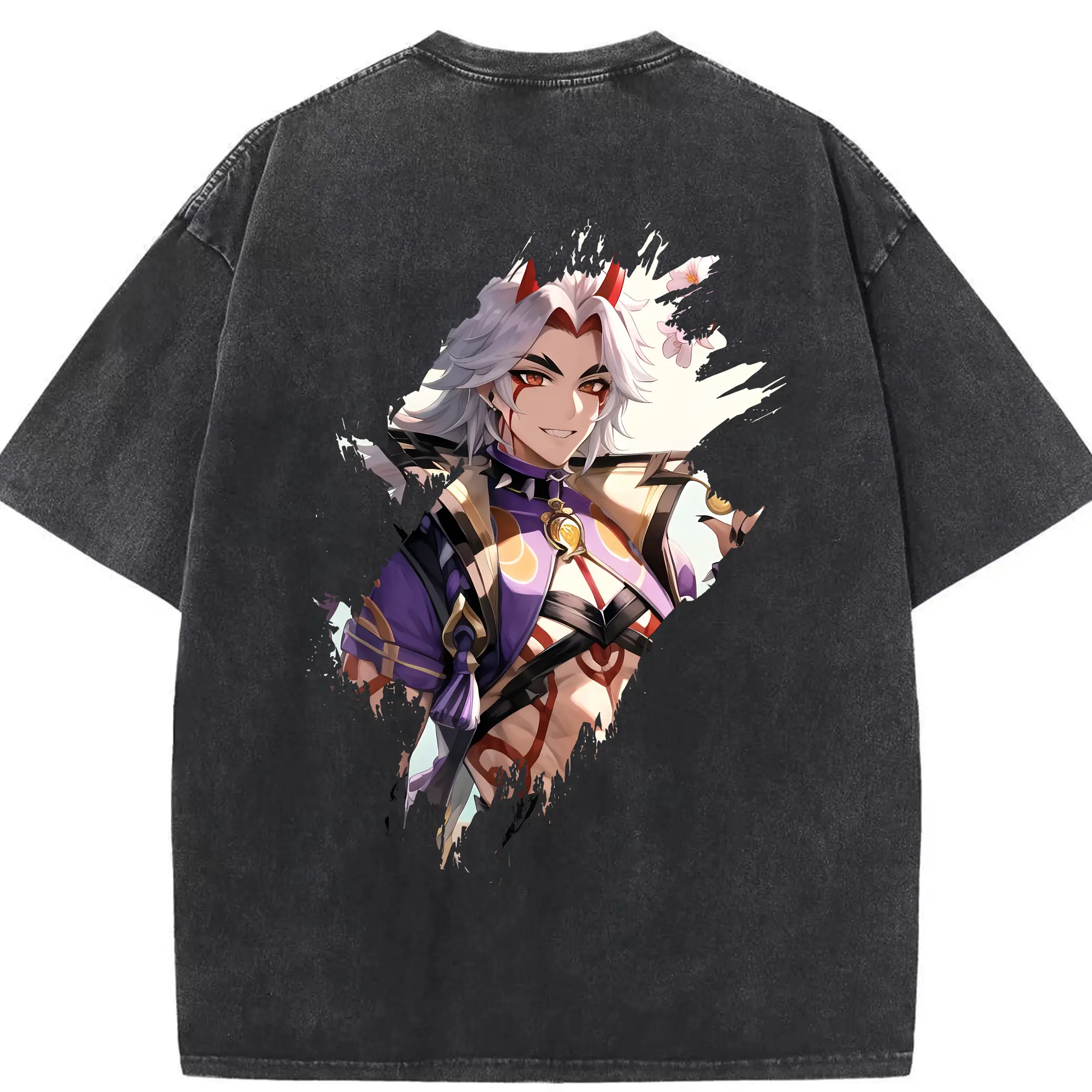 原 神 グッズ 荒瀧 一 斗 - 綿100％ ヴィンテージ風 半袖Tシャツ ・ 背面プリント ・ 柔らか肌触り ・ 通気性 快適 ・ スポーツ カジュアル 外出用