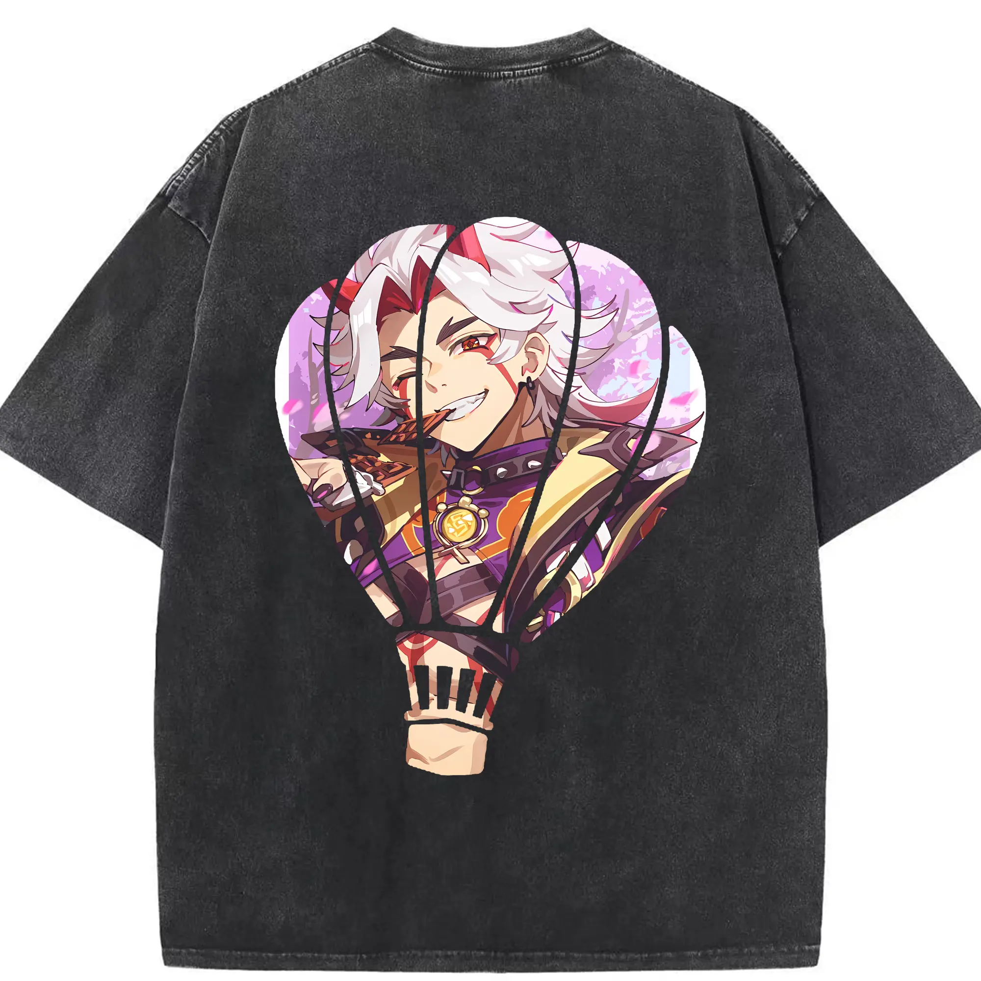 原 神 グッズ 荒瀧 一 斗 - 綿100％ ヴィンテージ風 半袖Tシャツ ・ 背面プリント ・ 柔らか肌触り ・ 通気性 快適 ・ スポーツ カジュアル 外出用