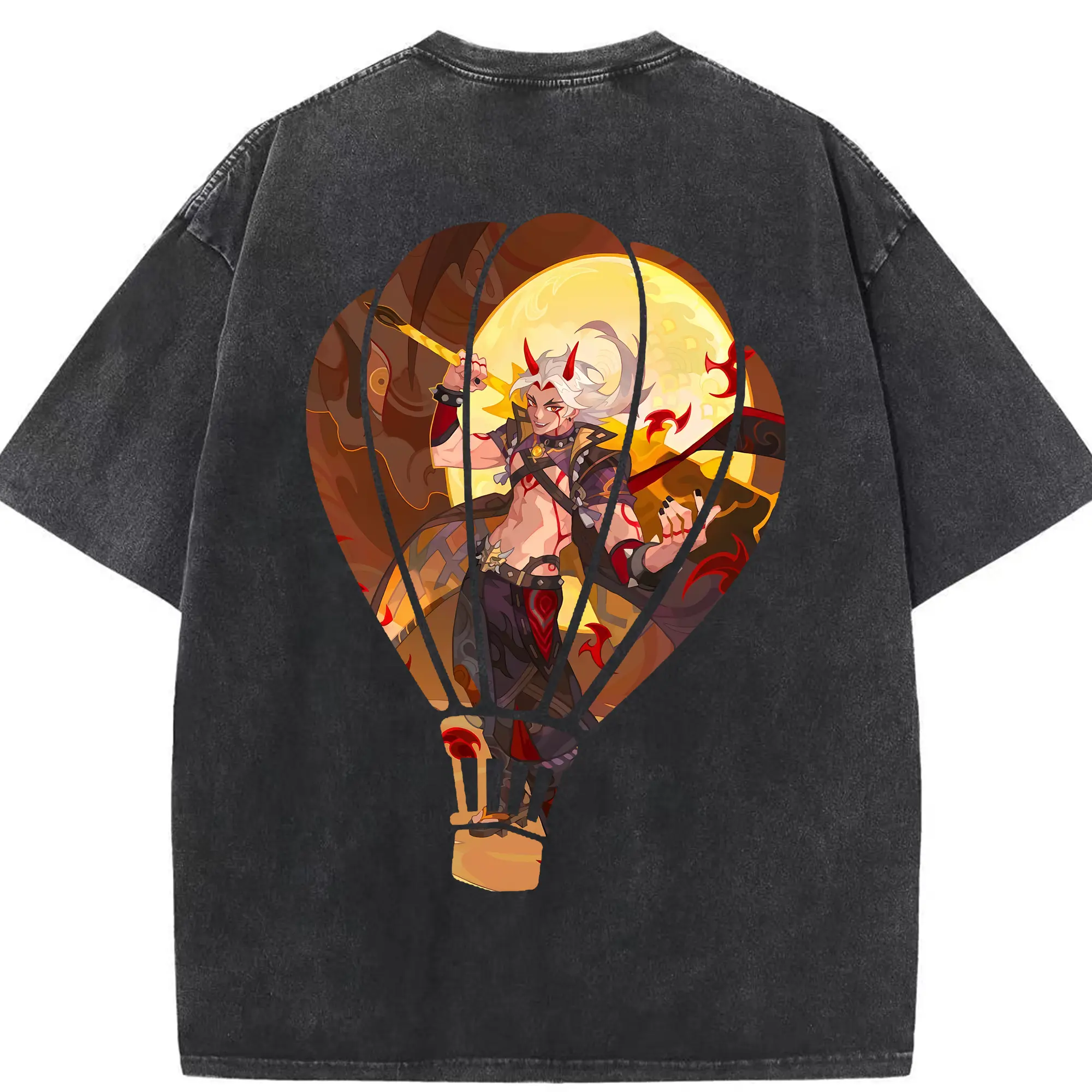 原 神 グッズ 荒瀧 一 斗 - 綿100％ ヴィンテージ風 半袖Tシャツ ・ 背面プリント ・ 柔らか肌触り ・ 通気性 快適 ・ スポーツ カジュアル 外出用