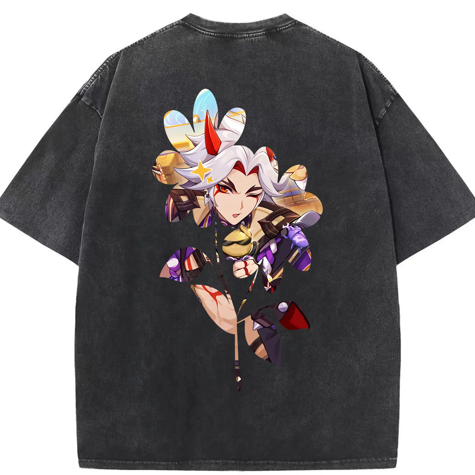 原 神 グッズ 荒瀧 一 斗 - 綿100％ ヴィンテージ風 半袖Tシャツ ・ 背面プリント ・ 柔らか肌触り ・ 通気性 快適 ・ スポーツ カジュアル 外出用