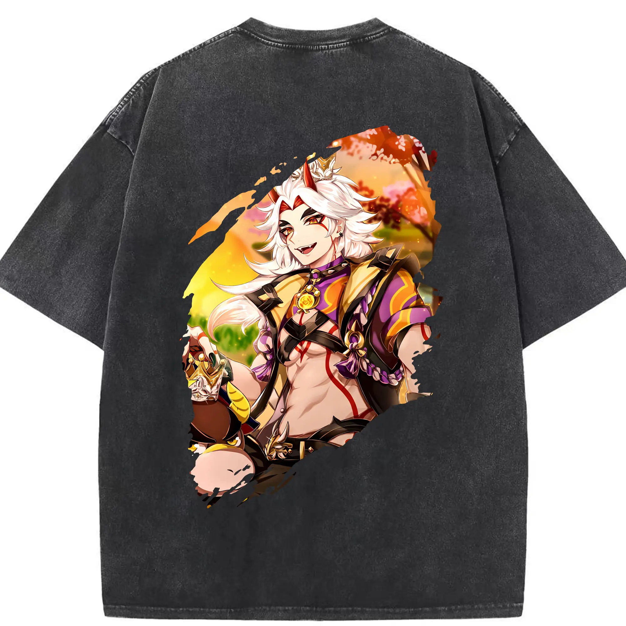 原 神 グッズ 荒瀧 一 斗 - 綿100％ ヴィンテージ風 半袖Tシャツ ・ 背面プリント ・ 柔らか肌触り ・ 通気性 快適 ・ スポーツ カジュアル 外出用