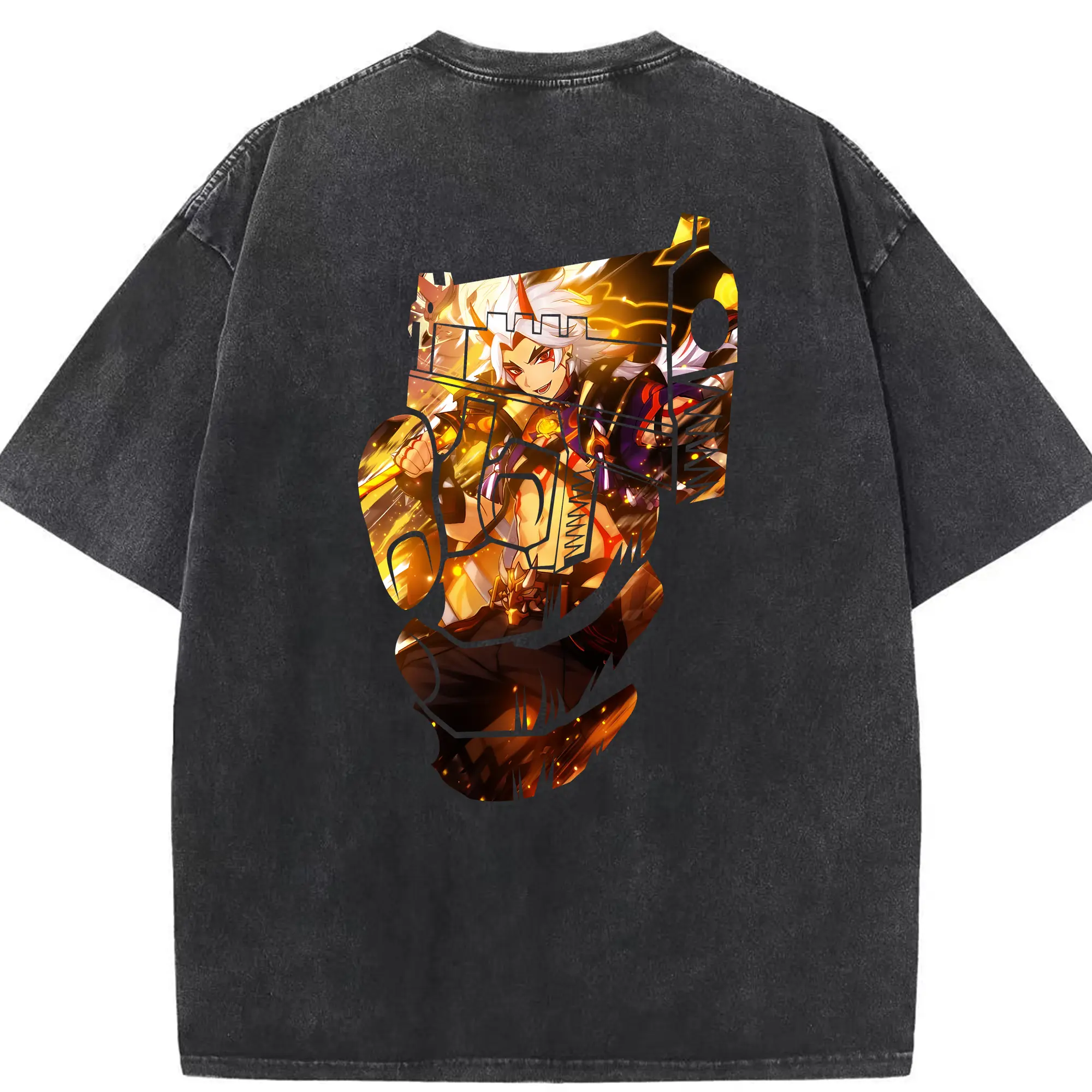 原 神 グッズ 荒瀧 一 斗 - 綿100％ ヴィンテージ風 半袖Tシャツ ・ 背面プリント ・ 柔らか肌触り ・ 通気性 快適 ・ スポーツ カジュアル 外出用