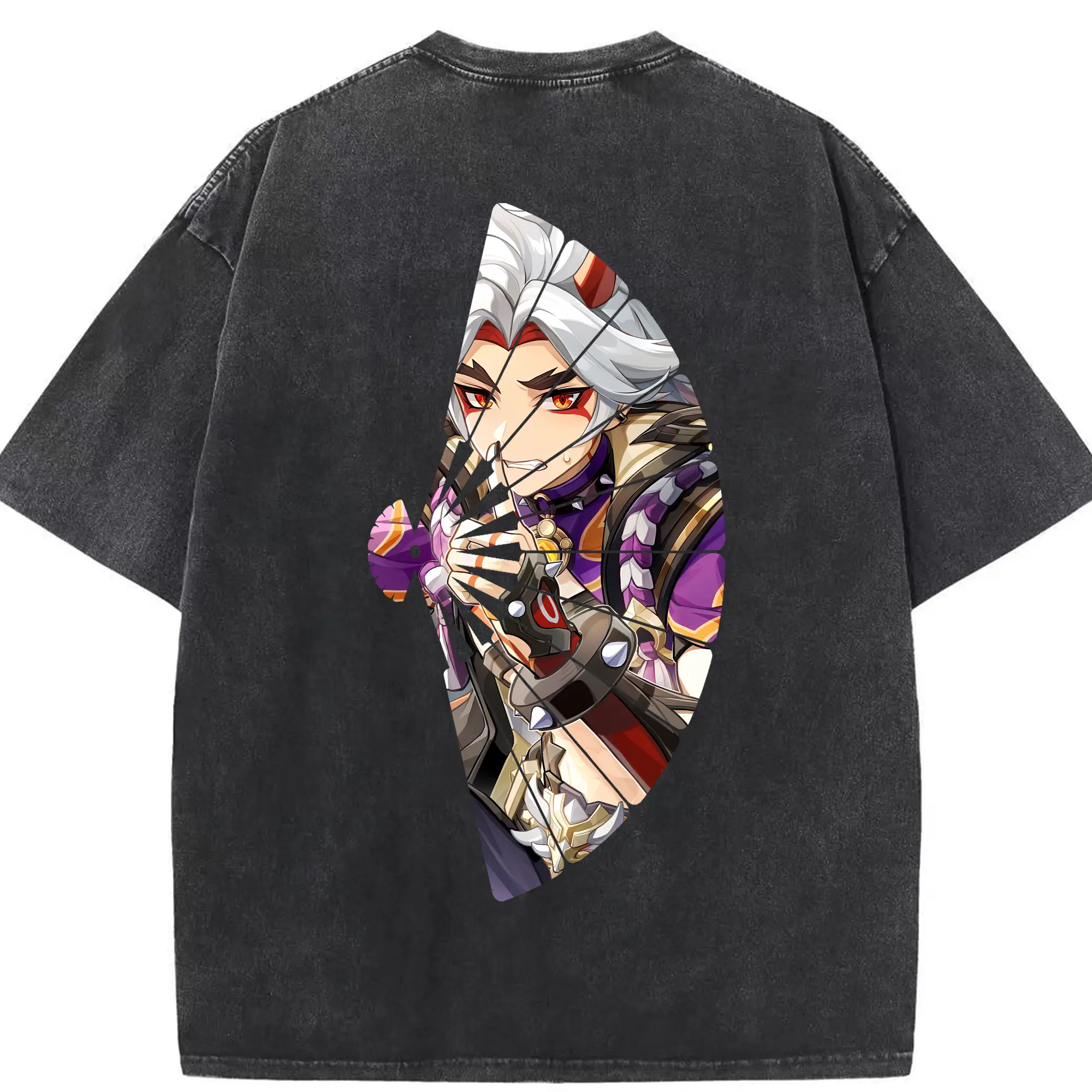 原 神 グッズ 荒瀧 一 斗 - 綿100％ ヴィンテージ風 半袖Tシャツ ・ 背面プリント ・ 柔らか肌触り ・ 通気性 快適 ・ スポーツ カジュアル 外出用