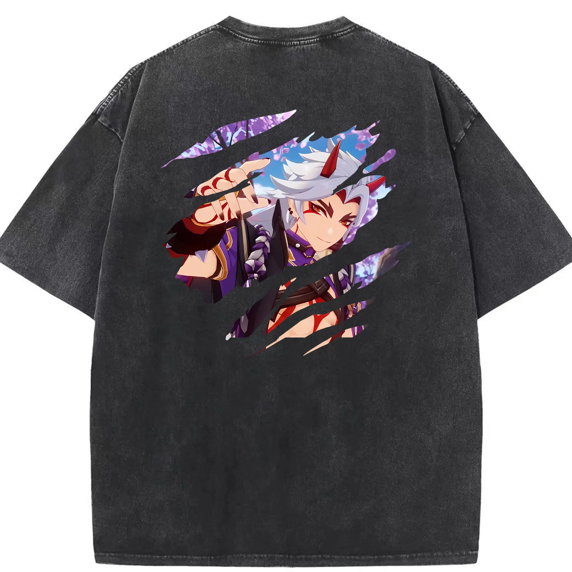 原 神 グッズ 荒瀧 一 斗 - 綿100％ ヴィンテージ風 半袖Tシャツ ・ 背面プリント ・ 柔らか肌触り ・ 通気性 快適 ・ スポーツ カジュアル 外出用