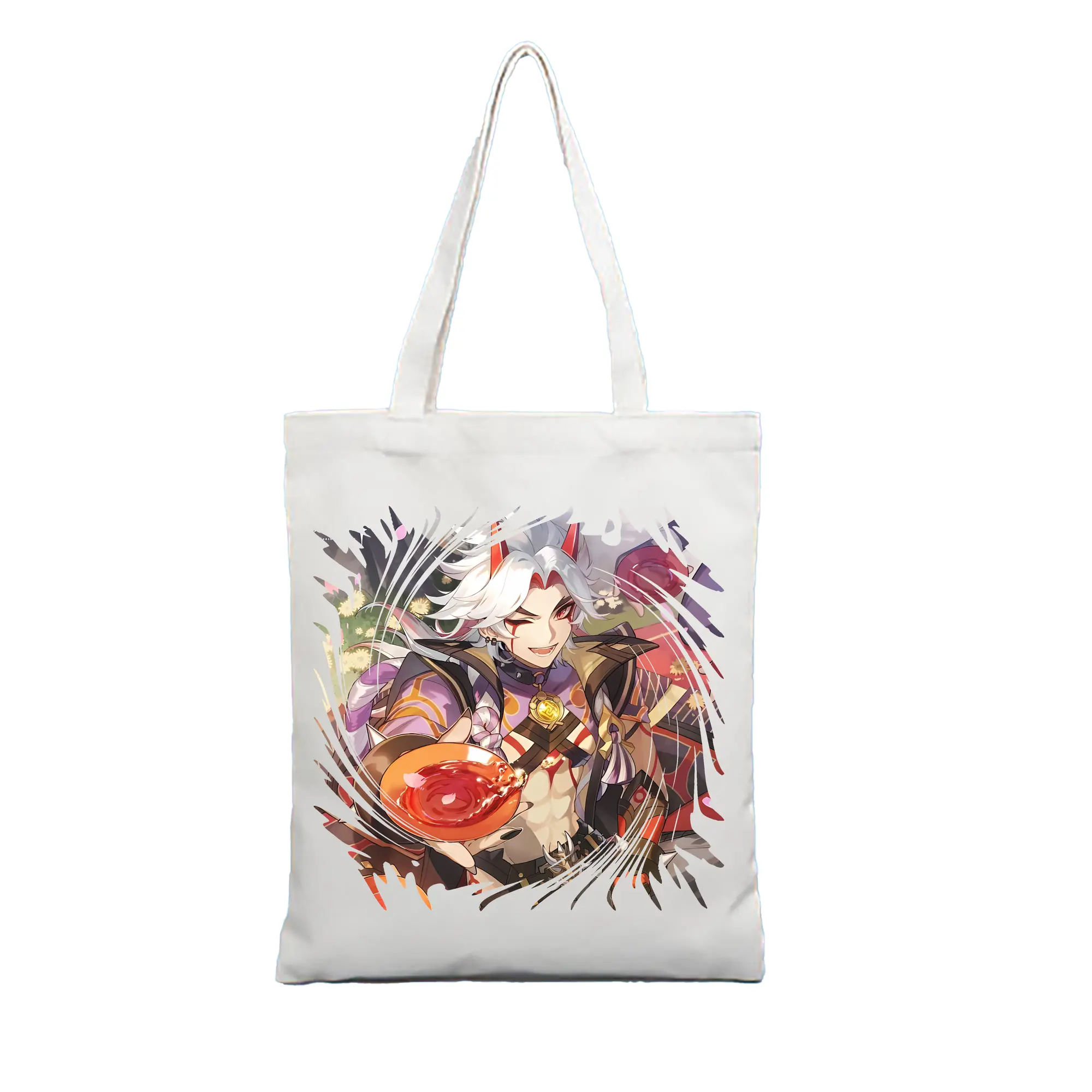 原 神 グッズ 荒瀧 一 斗 - 縦型キャンバス手提げバッグ（トートバッグ） ・ キャンバス素材 ・ ショッピング用 ・ 軽量 丈夫 お手入れ簡単