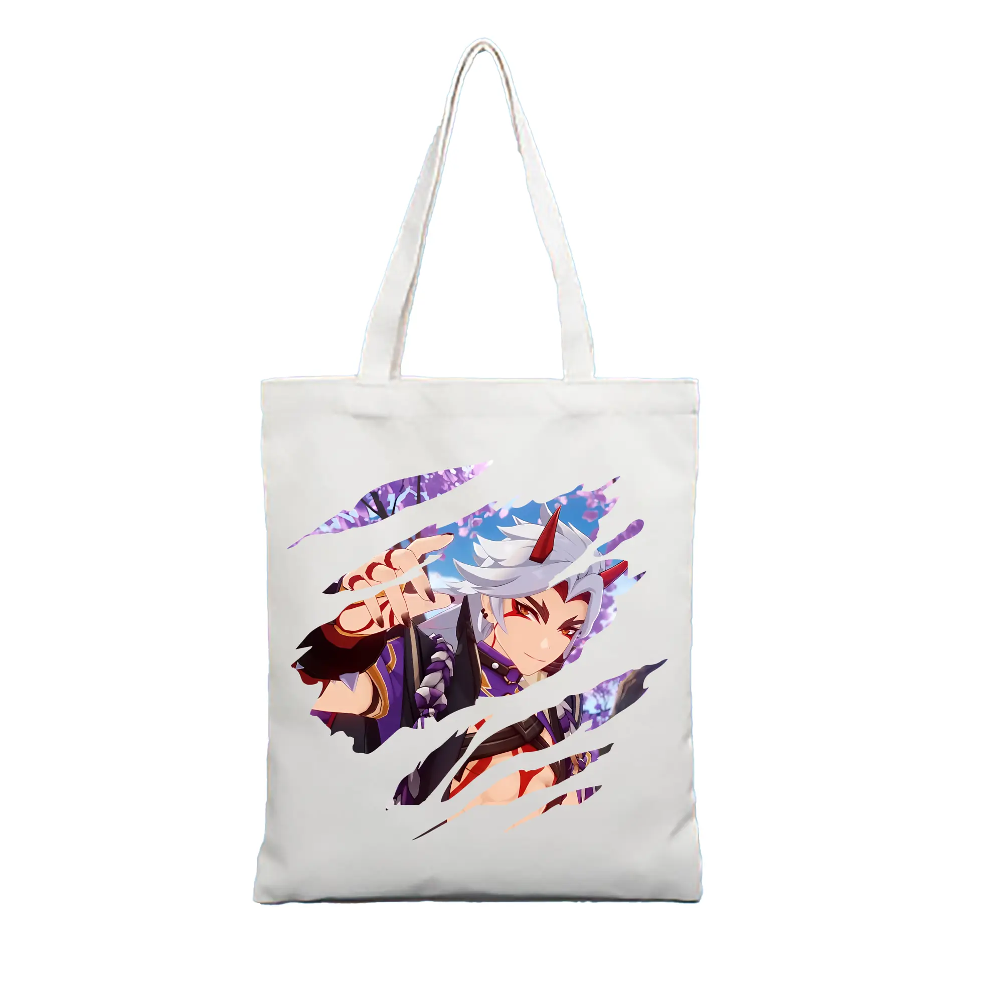 原 神 グッズ 荒瀧 一 斗 - 縦型キャンバス手提げバッグ（トートバッグ） ・ キャンバス素材 ・ ショッピング用 ・ 軽量 丈夫 お手入れ簡単