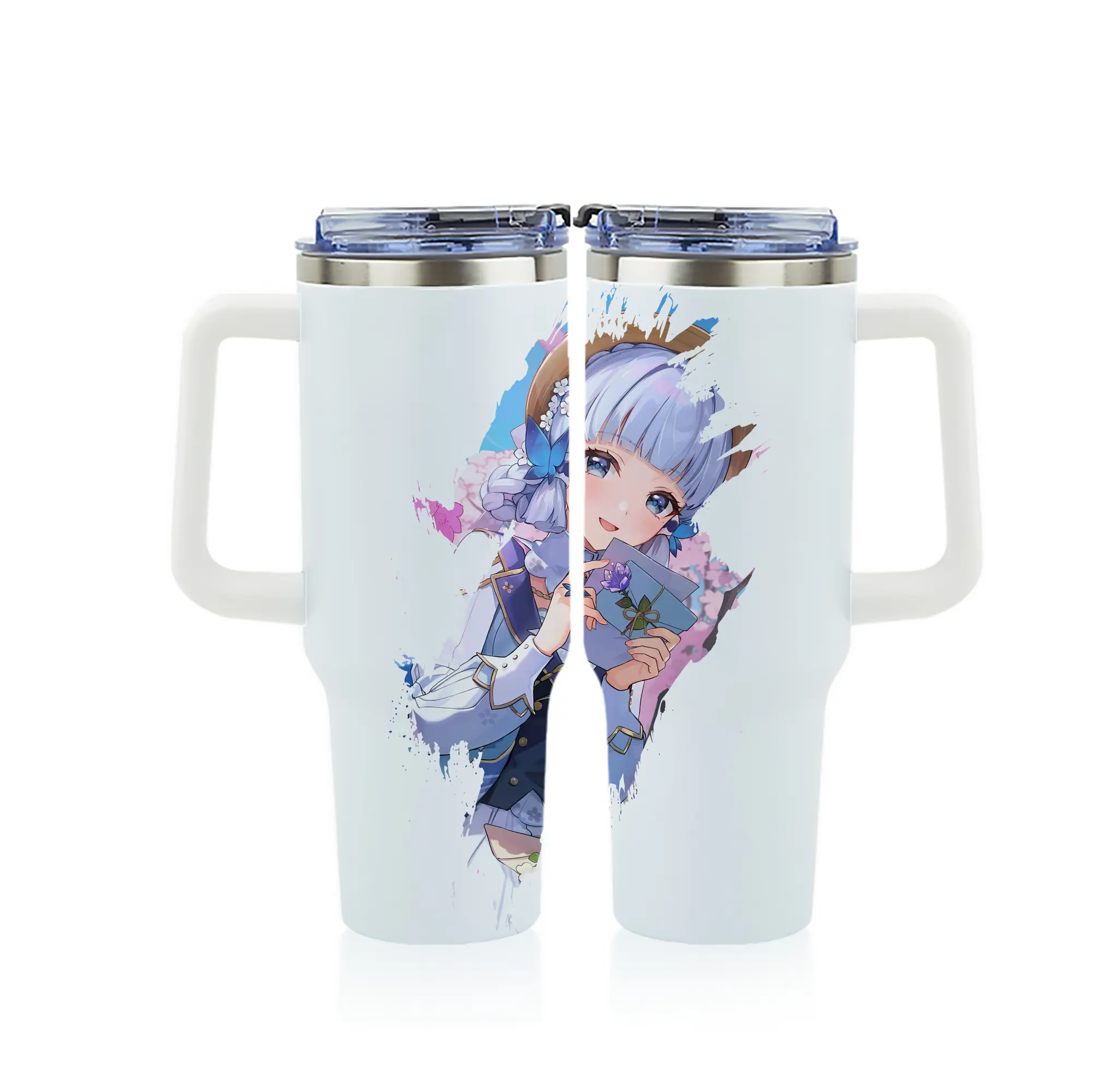 原 神 グッズ 神里綾華 - 1200mL フルプリント車用タンブラー ・ 304ステンレス 内側 ・ 201ステンレス 外側 ・ 保温 保冷 ・ 通勤 ドライブ アウトドア用