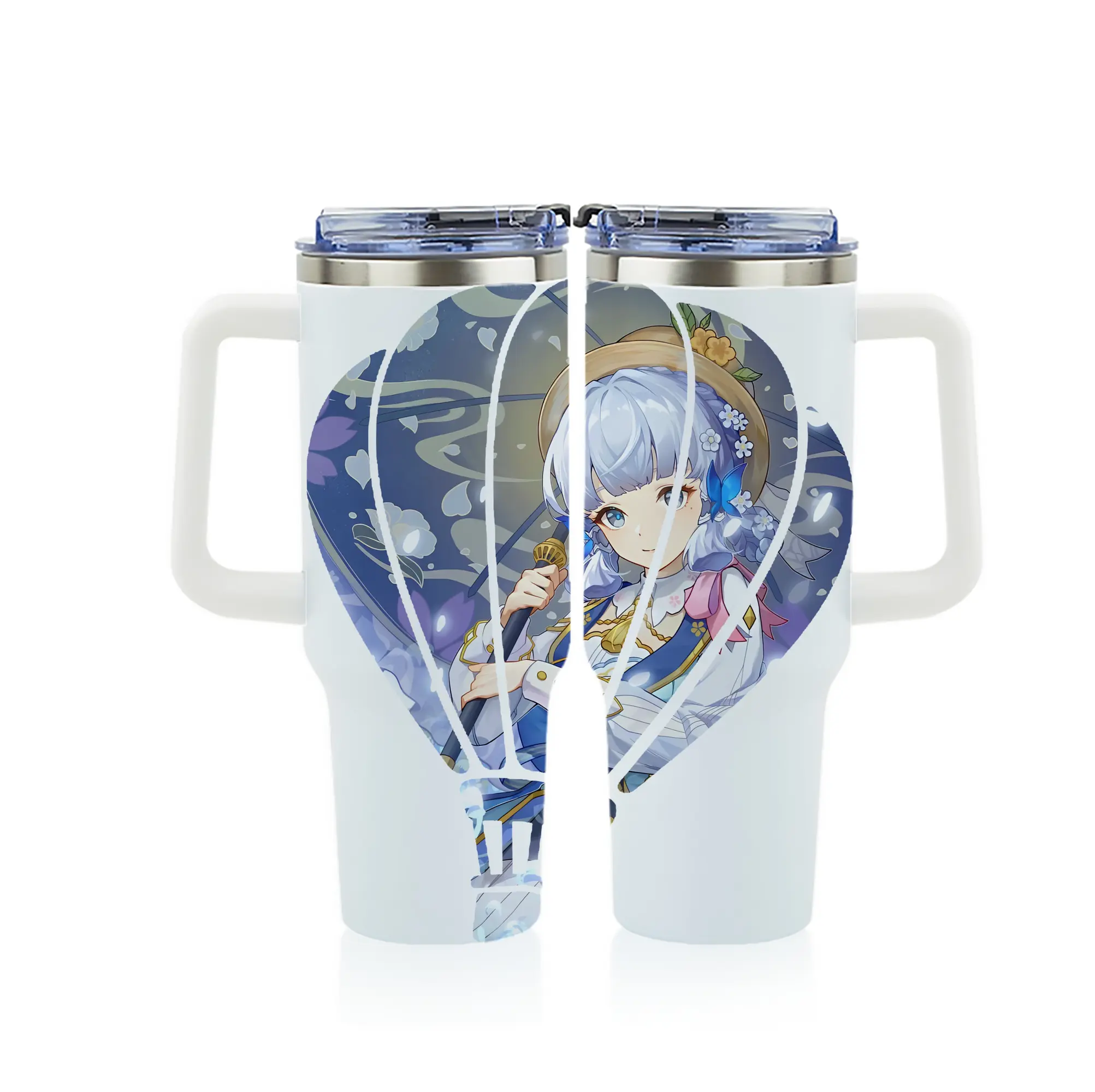 原 神 グッズ 神里綾華 - 1200mL フルプリント車用タンブラー ・ 304ステンレス 内側 ・ 201ステンレス 外側 ・ 保温 保冷 ・ 通勤 ドライブ アウトドア用