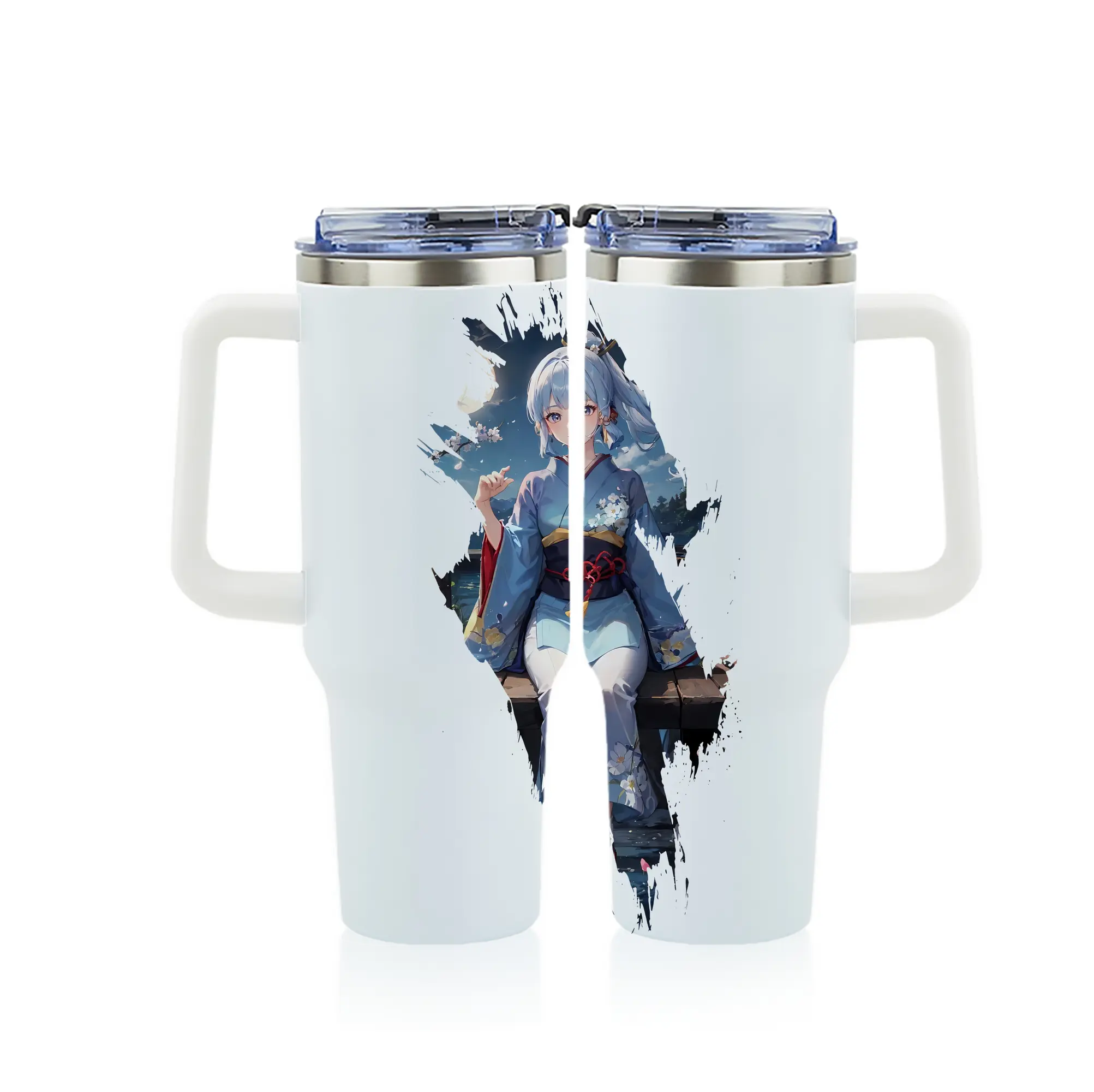 原 神 グッズ 神里綾華 - 1200mL フルプリント車用タンブラー ・ 304ステンレス 内側 ・ 201ステンレス 外側 ・ 保温 保冷 ・ 通勤 ドライブ アウトドア用