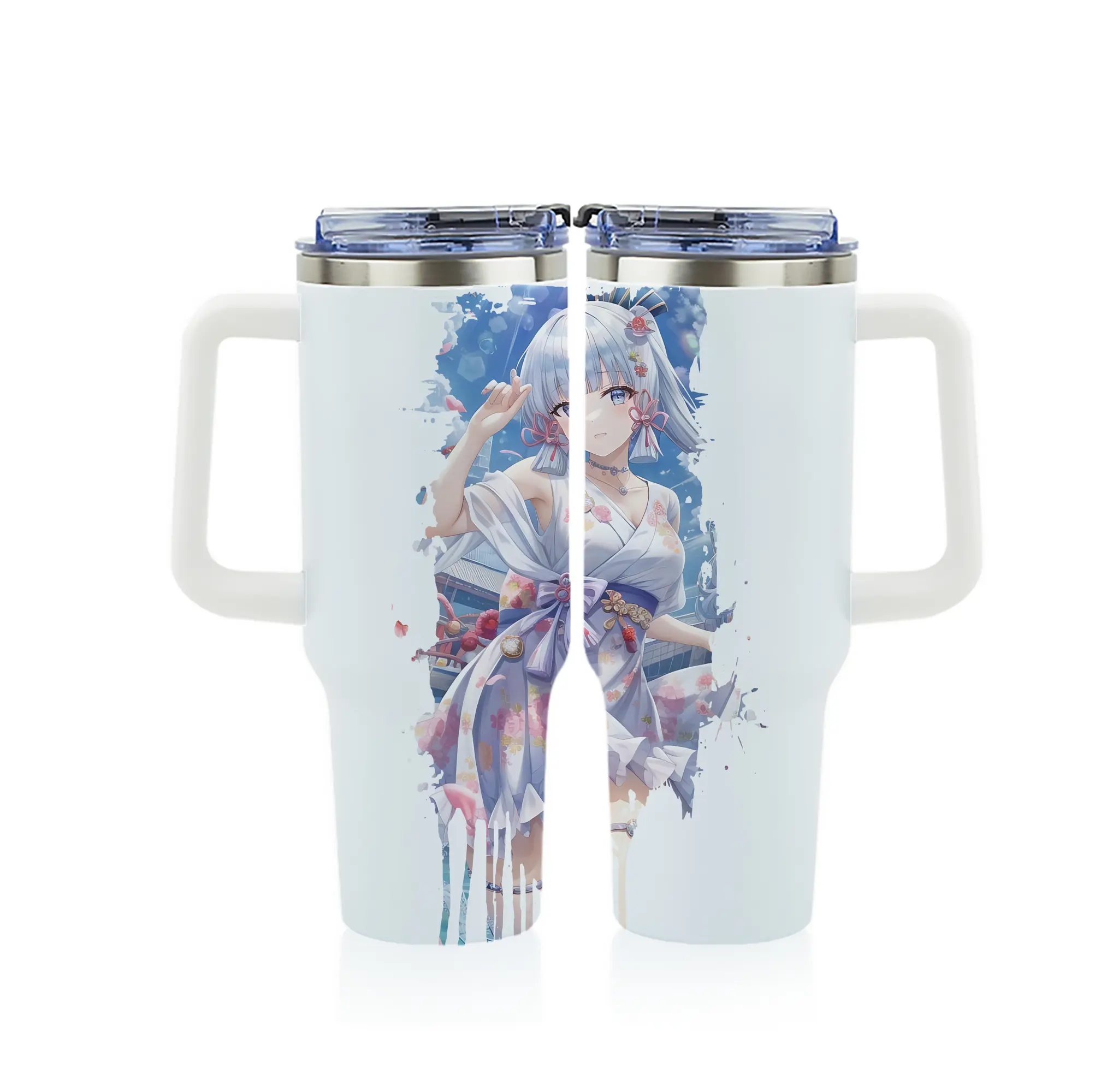 原 神 グッズ 神里綾華 - 1200mL フルプリント車用タンブラー ・ 304ステンレス 内側 ・ 201ステンレス 外側 ・ 保温 保冷 ・ 通勤 ドライブ アウトドア用