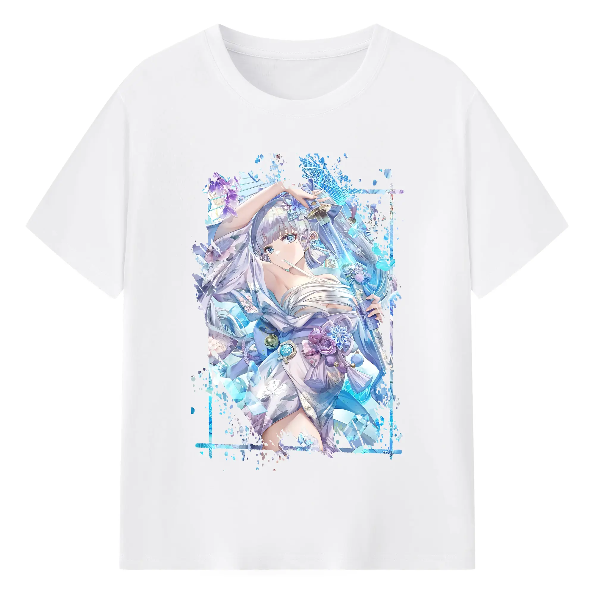 原 神 グッズ 神里綾華 - 綿100％ 半袖Tシャツ ・ フロントプリント ・ 快適 通気性 ・ 日常使い 散歩 スポーツ用