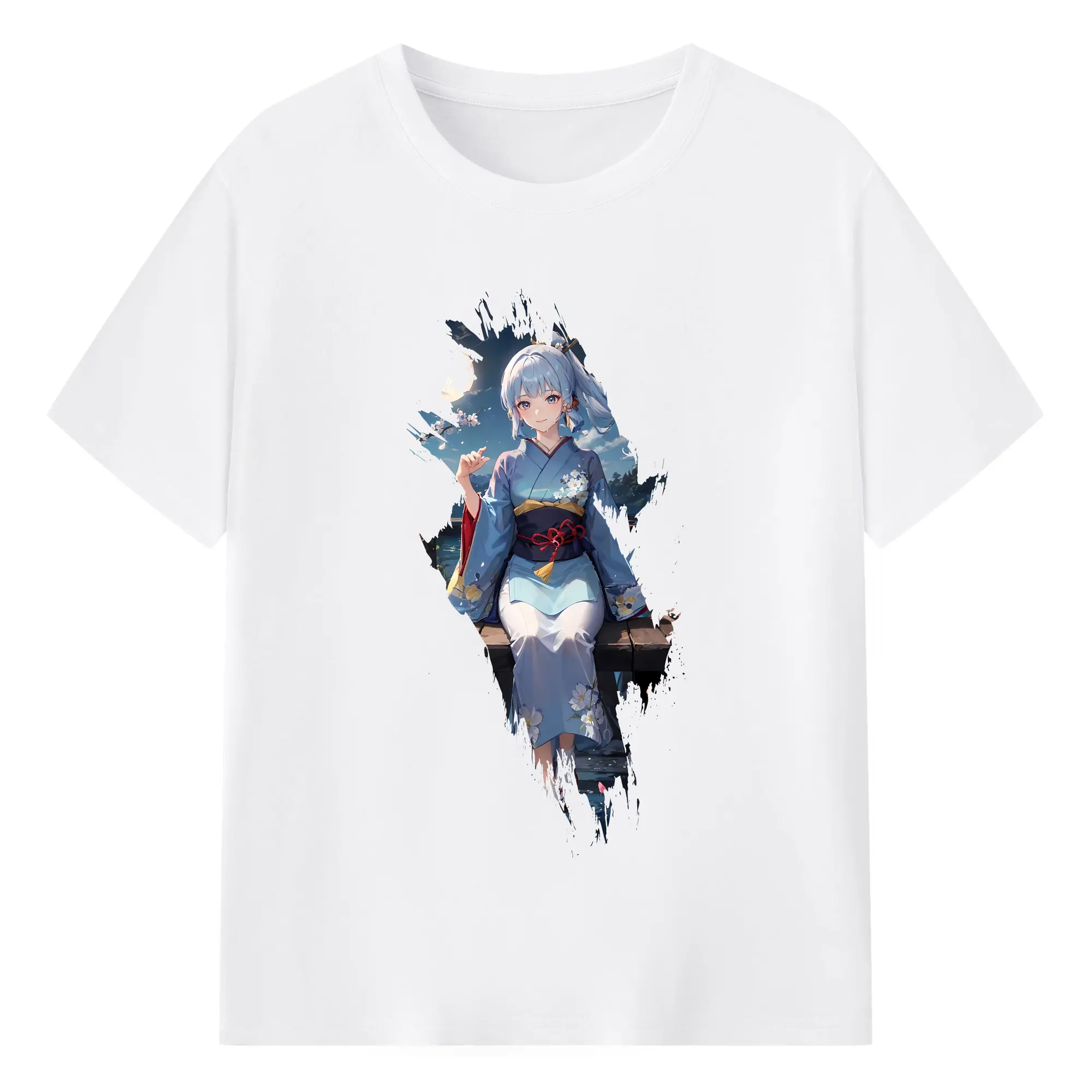 原 神 グッズ 神里綾華 - 綿100％ 半袖Tシャツ ・ フロントプリント ・ 快適 通気性 ・ 日常使い 散歩 スポーツ用