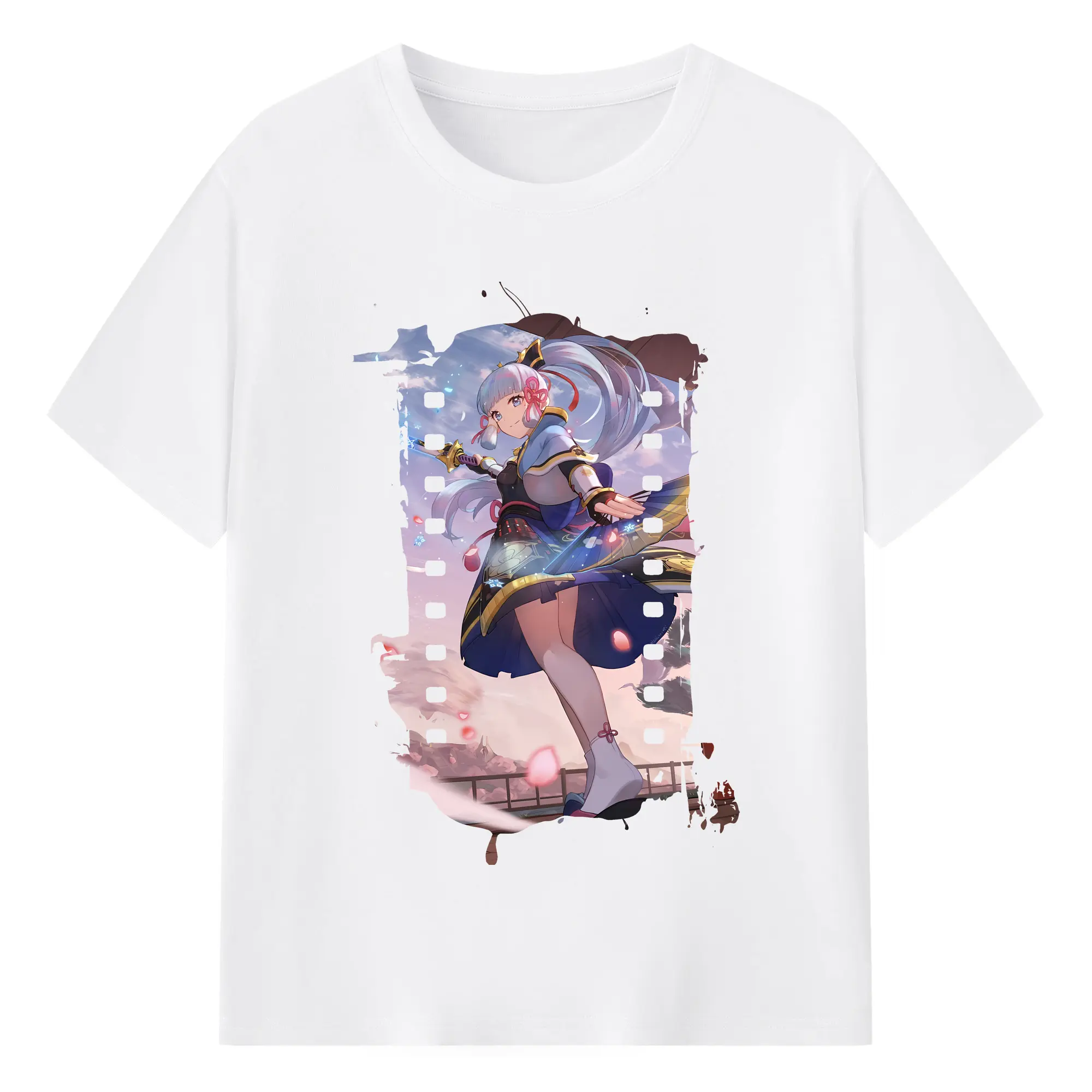 原 神 グッズ 神里綾華 - 綿100％ 半袖Tシャツ ・ フロントプリント ・ 快適 通気性 ・ 日常使い 散歩 スポーツ用