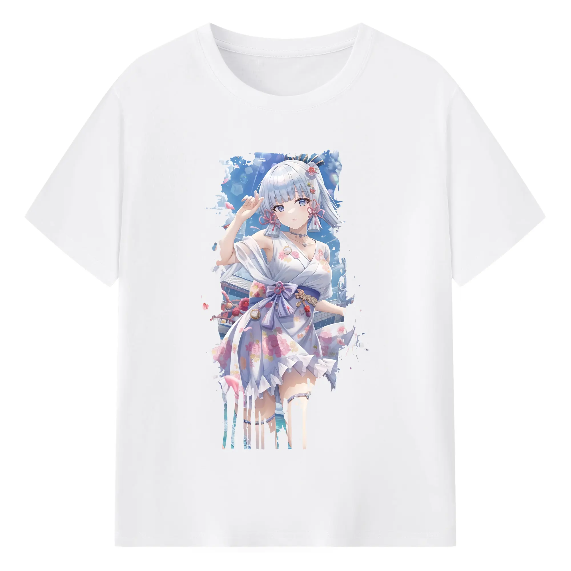 原 神 グッズ 神里綾華 - 綿100％ 半袖Tシャツ ・ フロントプリント ・ 快適 通気性 ・ 日常使い 散歩 スポーツ用