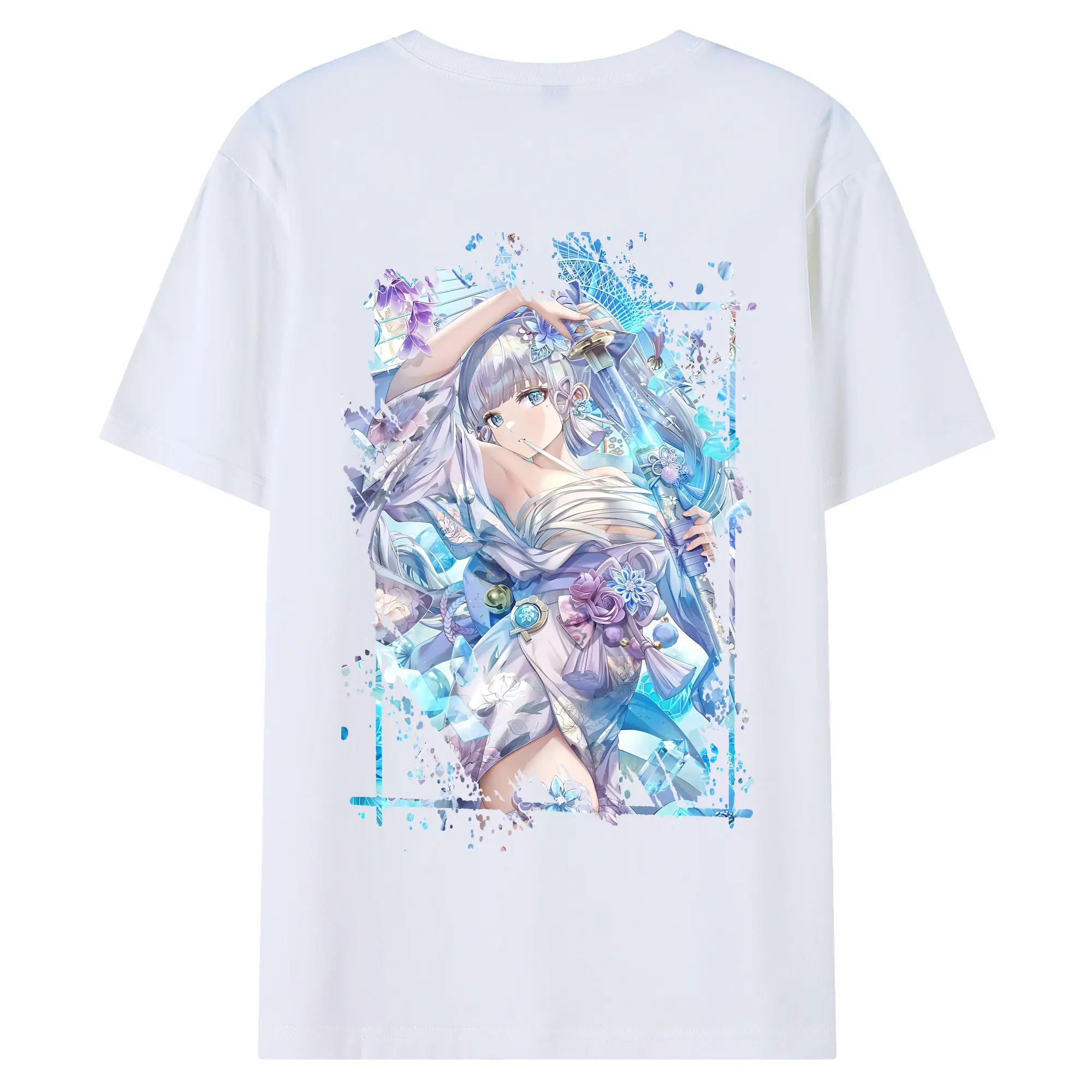 原 神 グッズ 神里綾華 - 綿100％ 半袖Tシャツ ・ バックプリント ・ 快適 通気性 ・ 日常使い 散歩 スポーツ用