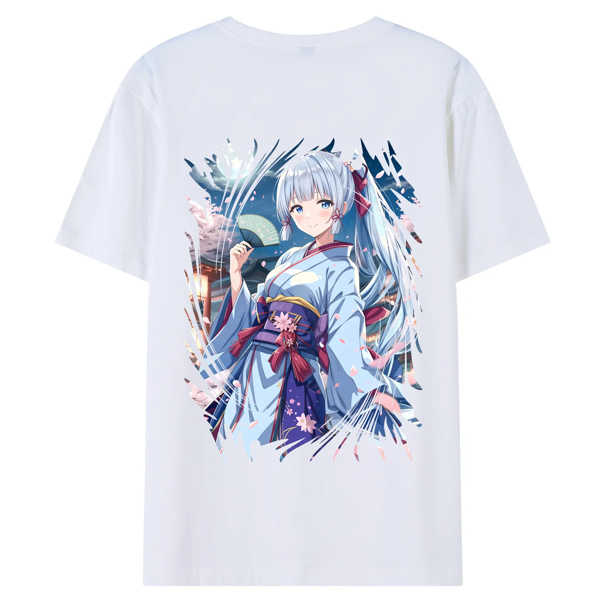 原 神 グッズ 神里綾華 - 綿100％ 半袖Tシャツ ・ バックプリント ・ 快適 通気性 ・ 日常使い 散歩 スポーツ用