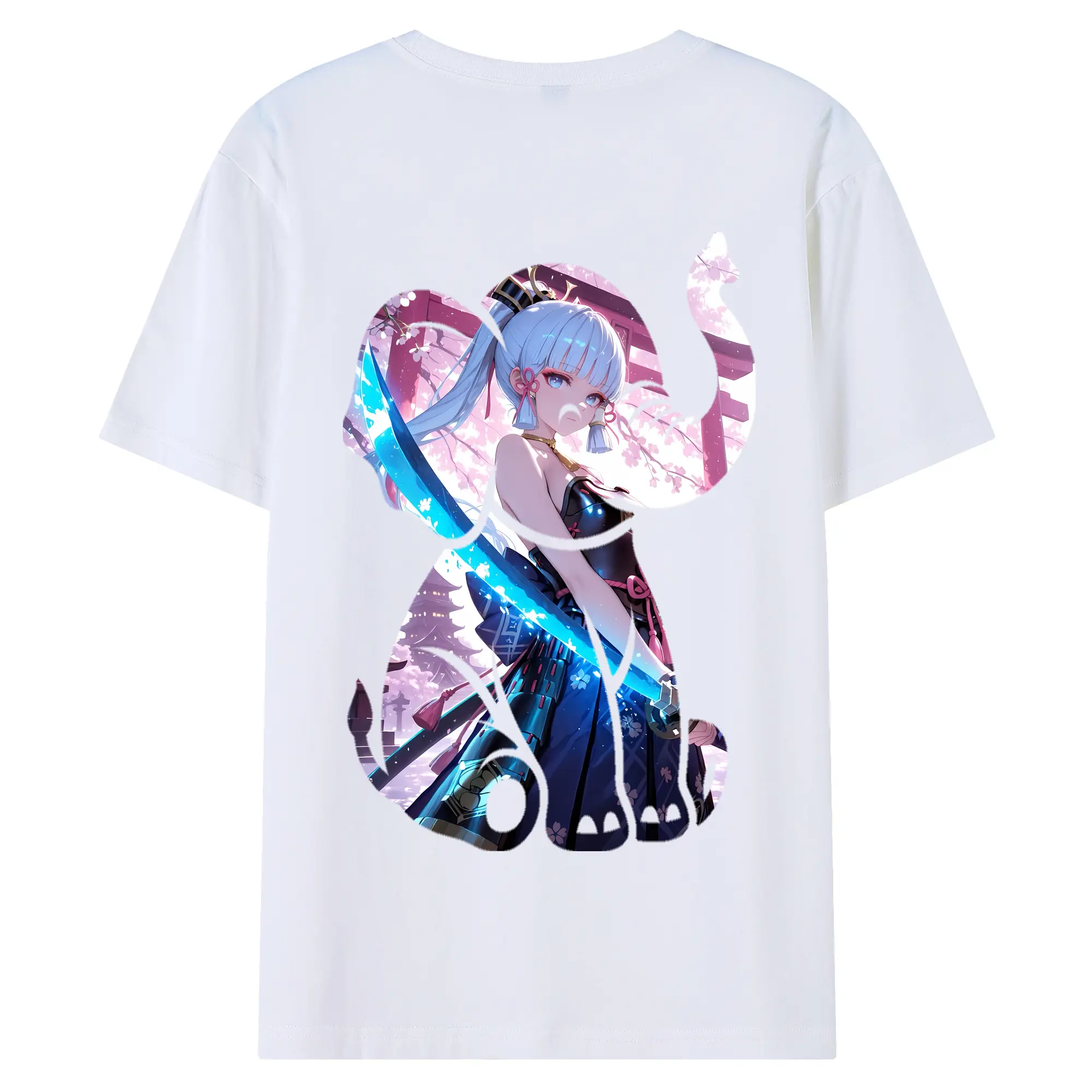 原 神 グッズ 神里綾華 - 綿100％ 半袖Tシャツ ・ バックプリント ・ 快適 通気性 ・ 日常使い 散歩 スポーツ用