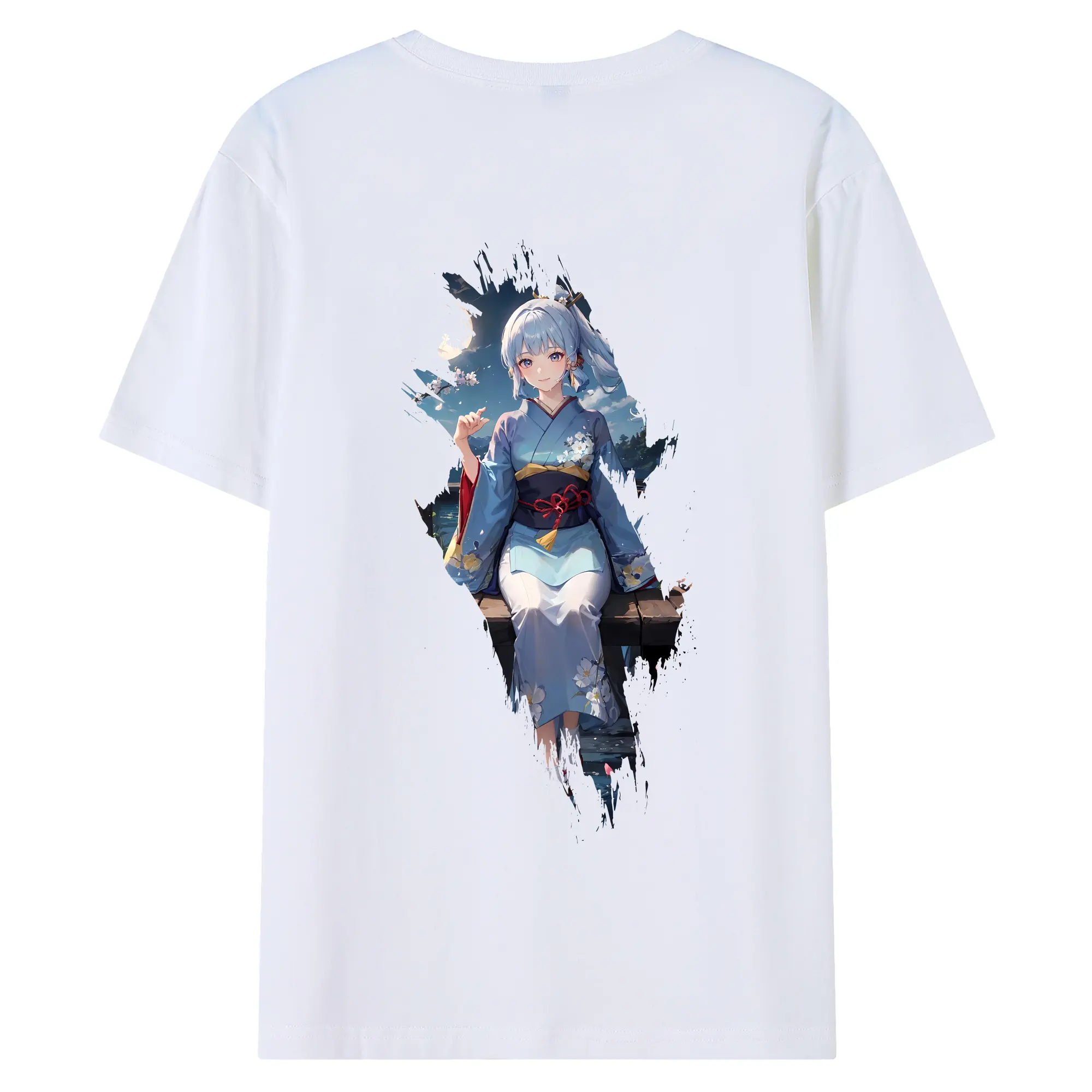 原 神 グッズ 神里綾華 - 綿100％ 半袖Tシャツ ・ バックプリント ・ 快適 通気性 ・ 日常使い 散歩 スポーツ用