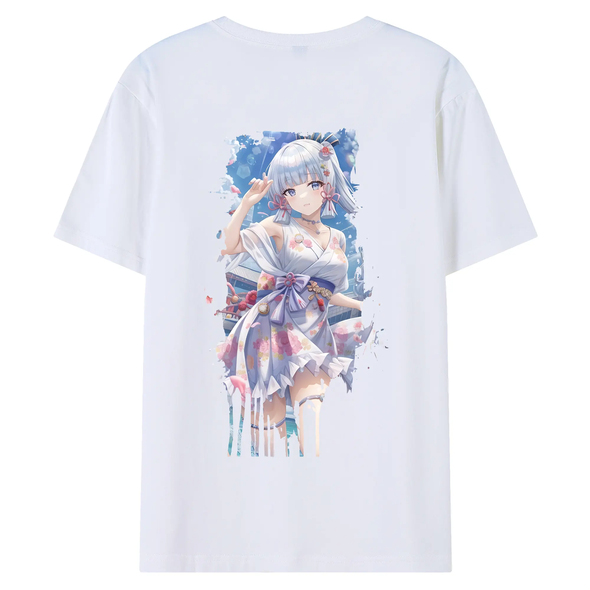 原 神 グッズ 神里綾華 - 綿100％ 半袖Tシャツ ・ バックプリント ・ 快適 通気性 ・ 日常使い 散歩 スポーツ用