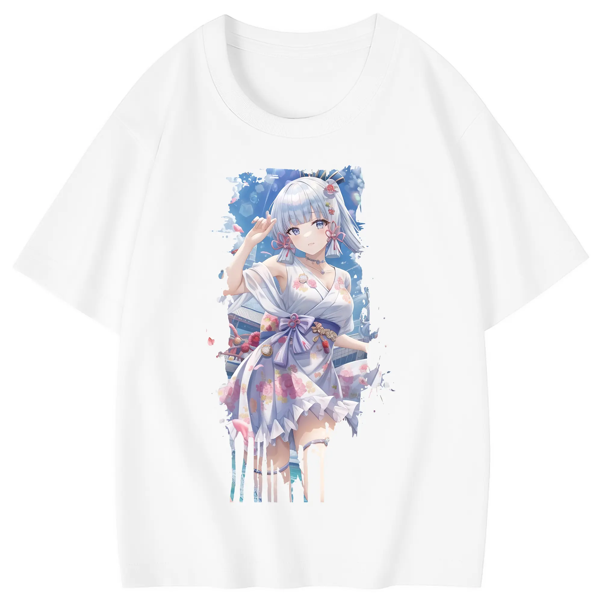 原 神 グッズ 神里綾華 - 綿100％ キッズTシャツ ・ フロントプリント ・ 快適 通気性 ・ スポーツ カジュアル 散歩用