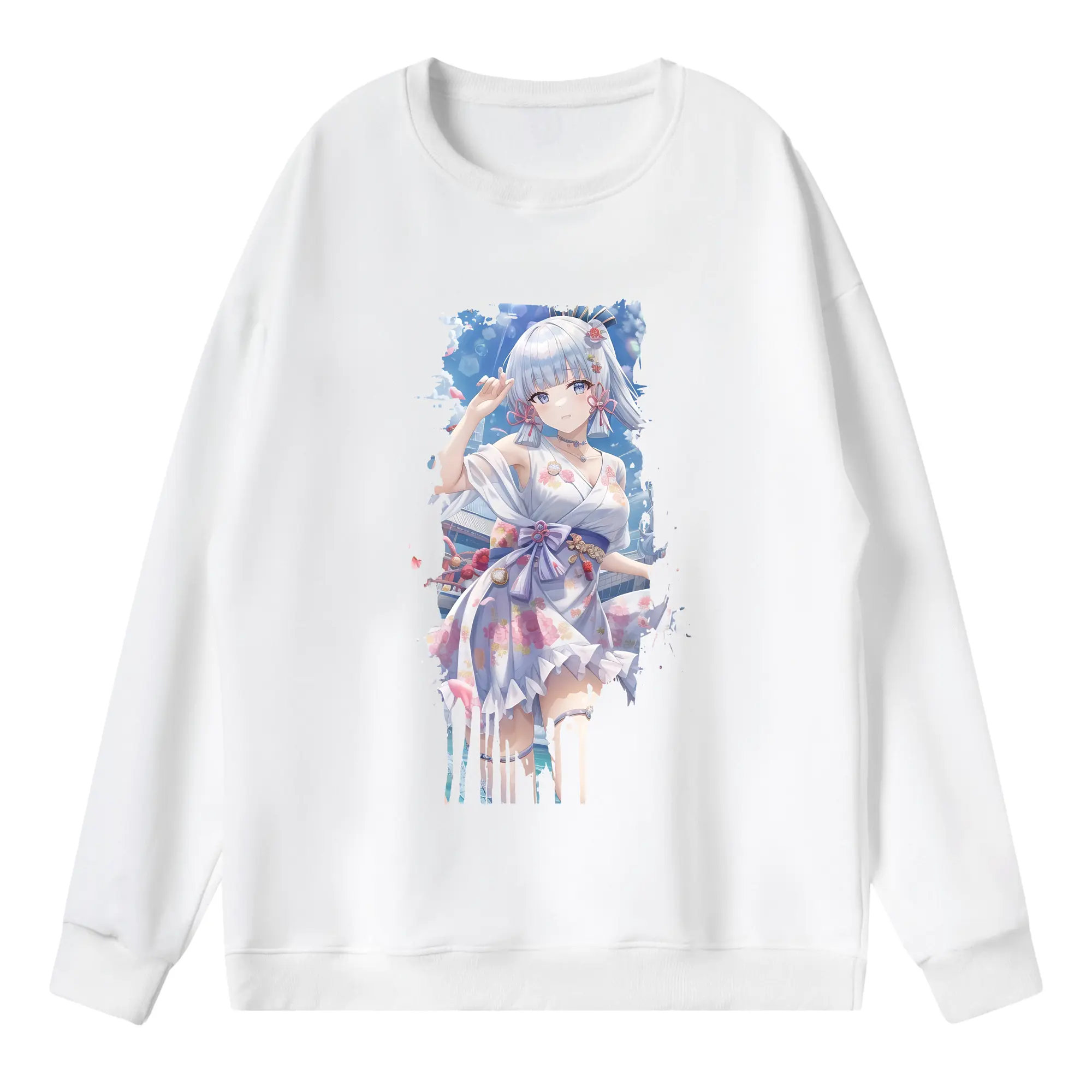 原 神 グッズ 神里綾華 - 薄手 クルーネック スウェット 裏毛260g · ポリエステル 春秋向け カジュアル 男女兼用 · トレーナー デイリー スポーツ 散歩に最適