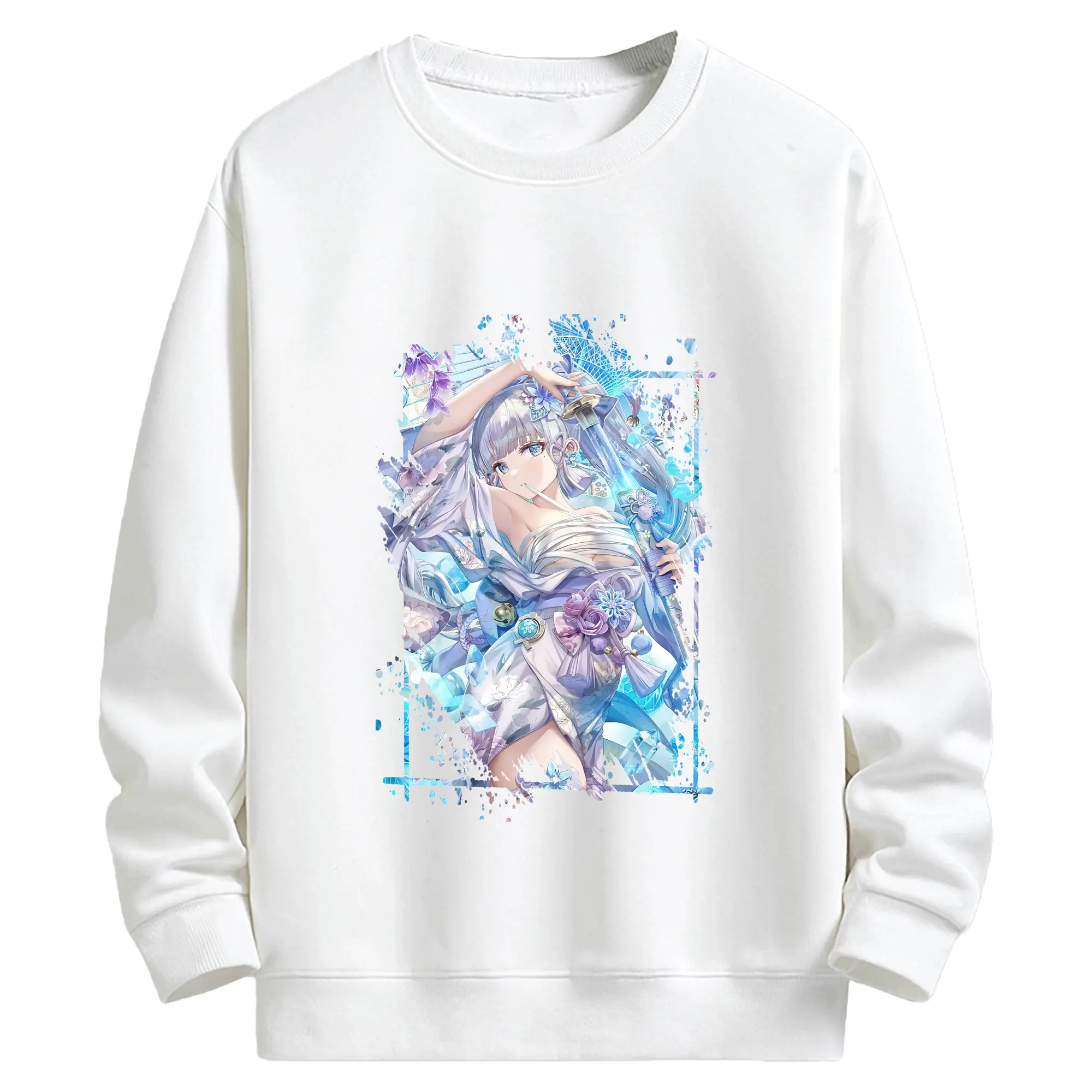 原 神 グッズ 神里綾華 - キッズ クルーネックスウェットシャツ ・ フロントプリント ・ 綿80％ ポリエステル20％ ・ 快適 通学 スポーツ 日常使い お散歩用