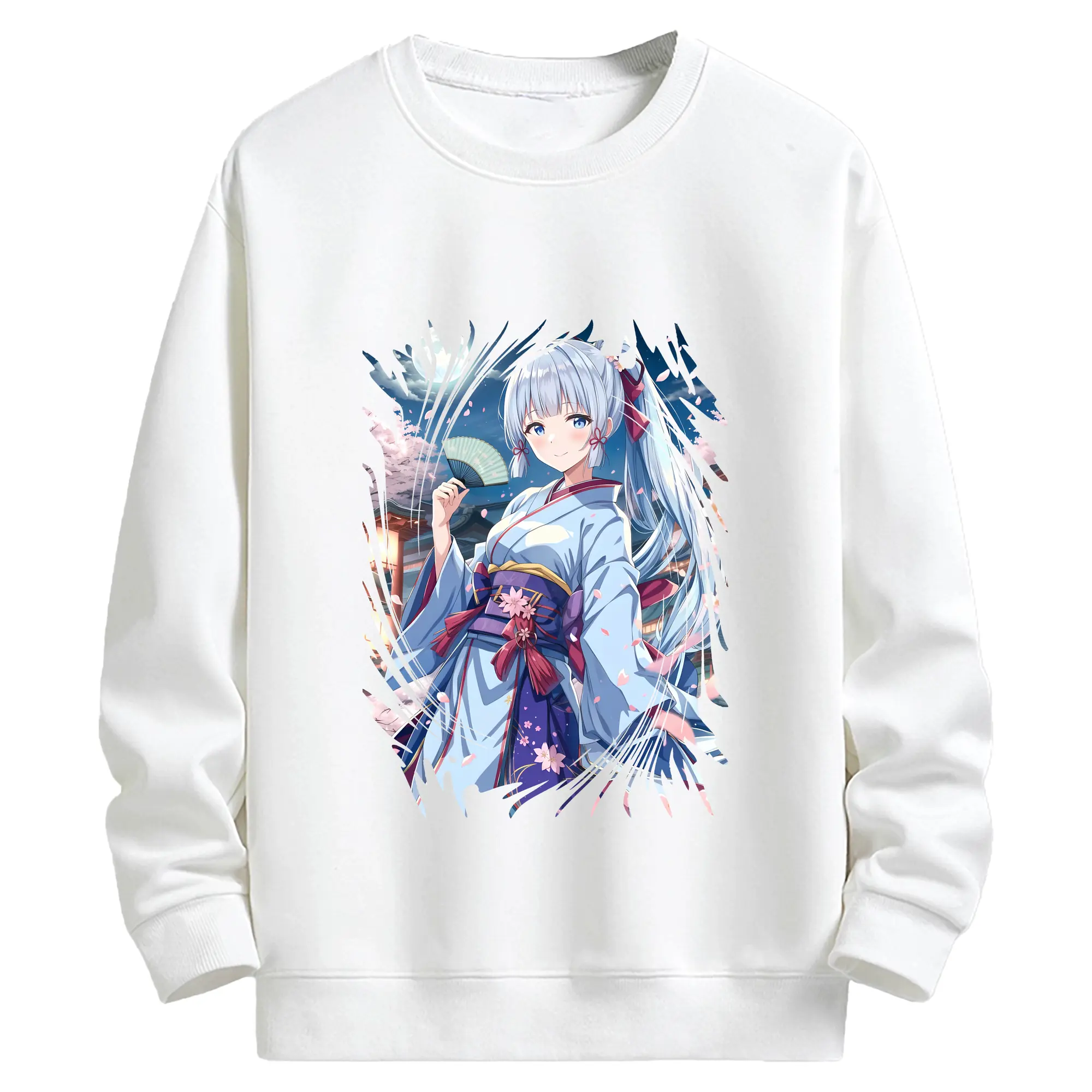 原 神 グッズ 神里綾華 - キッズ クルーネックスウェットシャツ ・ フロントプリント ・ 綿80％ ポリエステル20％ ・ 快適 通学 スポーツ 日常使い お散歩用