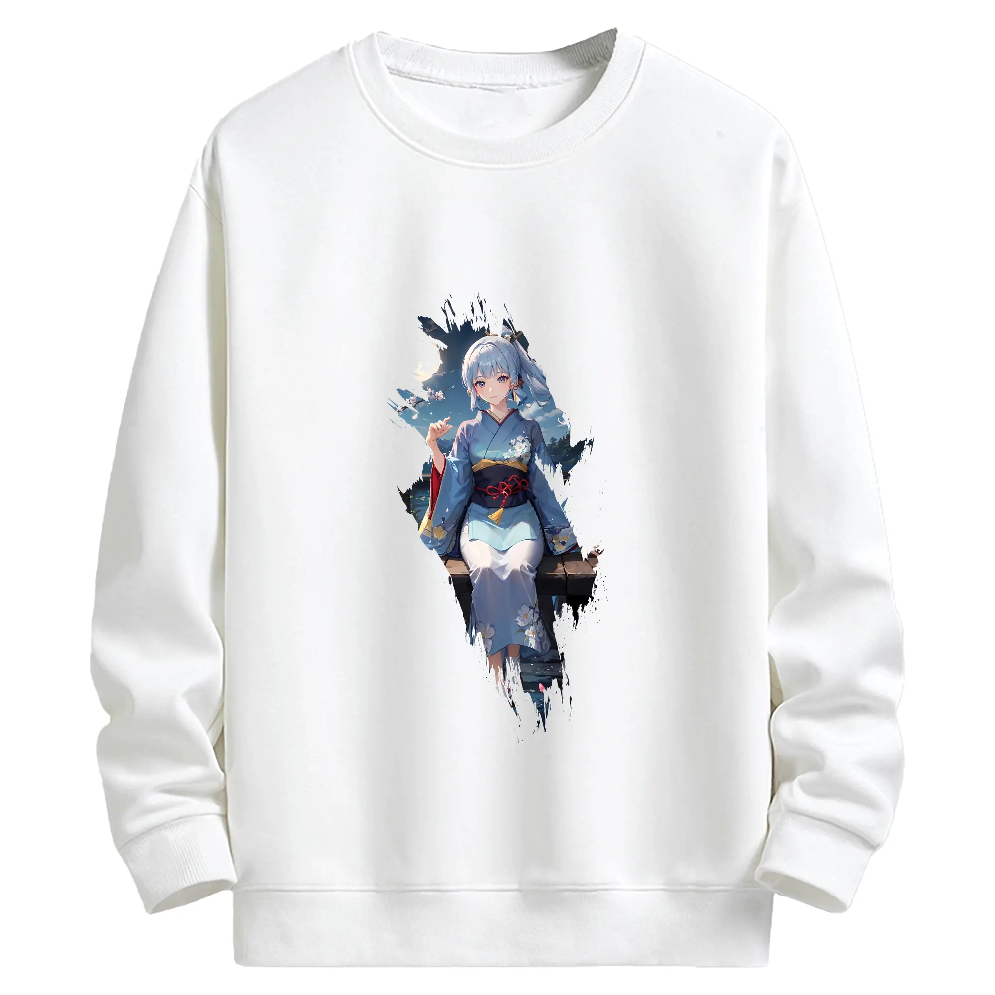 原 神 グッズ 神里綾華 - キッズ クルーネックスウェットシャツ ・ フロントプリント ・ 綿80％ ポリエステル20％ ・ 快適 通学 スポーツ 日常使い お散歩用