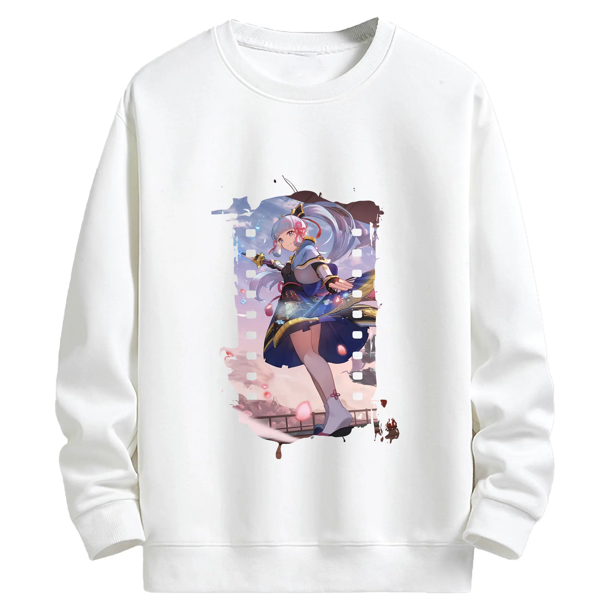 原 神 グッズ 神里綾華 - キッズ クルーネックスウェットシャツ ・ フロントプリント ・ 綿80％ ポリエステル20％ ・ 快適 通学 スポーツ 日常使い お散歩用