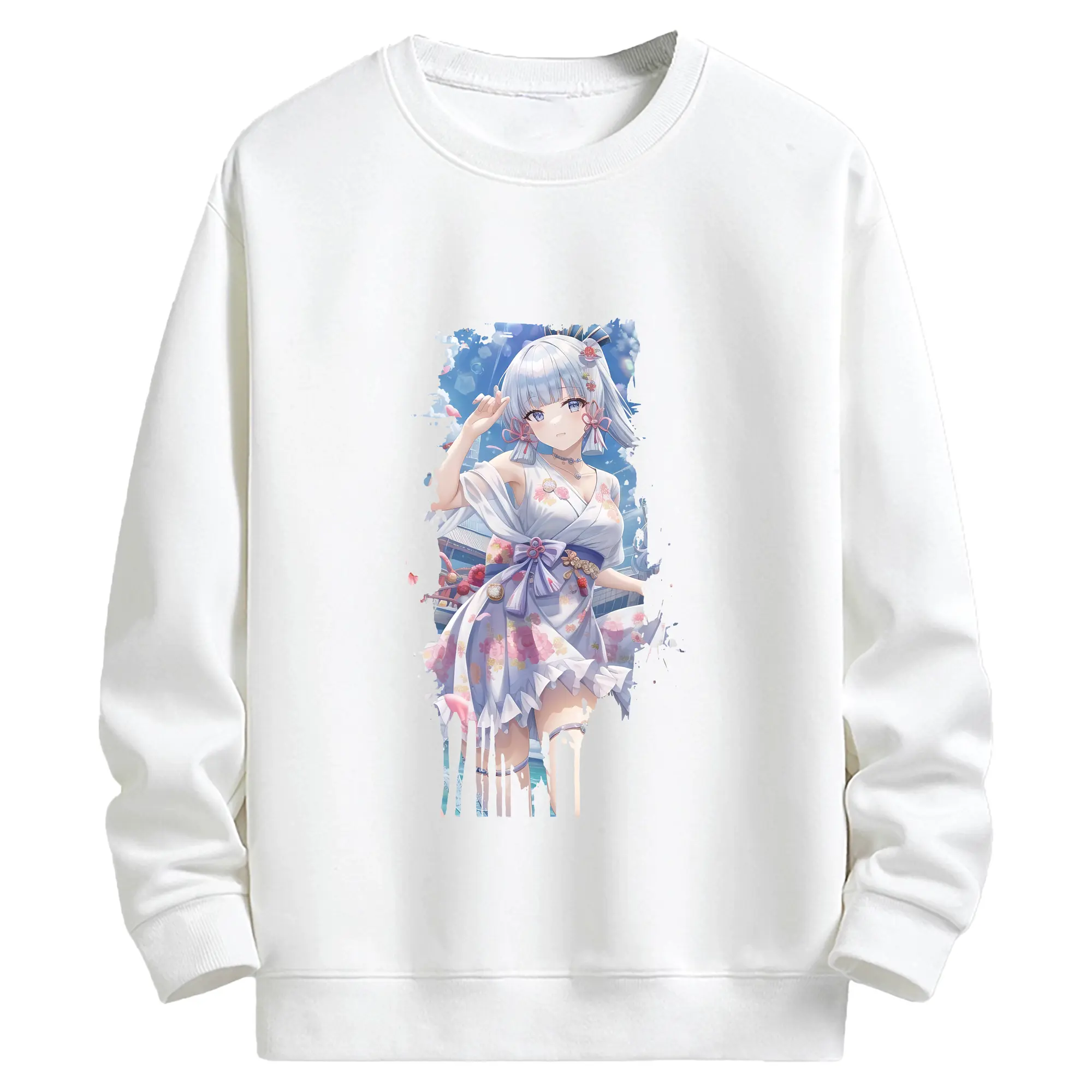 原 神 グッズ 神里綾華 - キッズ クルーネックスウェットシャツ ・ フロントプリント ・ 綿80％ ポリエステル20％ ・ 快適 通学 スポーツ 日常使い お散歩用