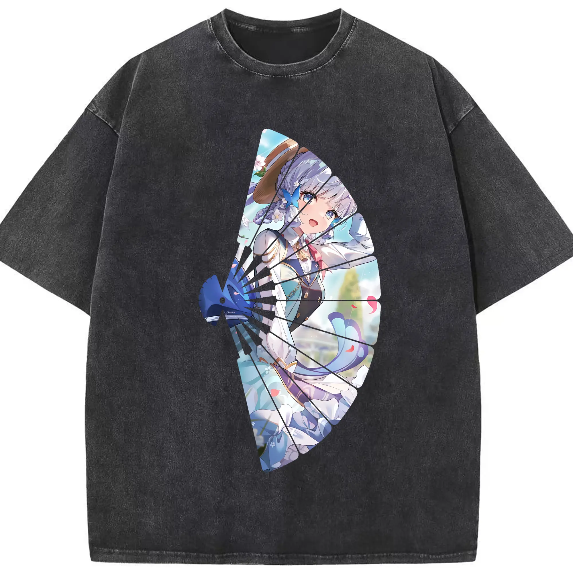 原 神 グッズ 神里綾華 - 綿100％ ヴィンテージ風 半袖Tシャツ ・ フロントプリント ・ 柔らか肌触り ・ 通気性 快適 ・ スポーツ カジュアル 外出用