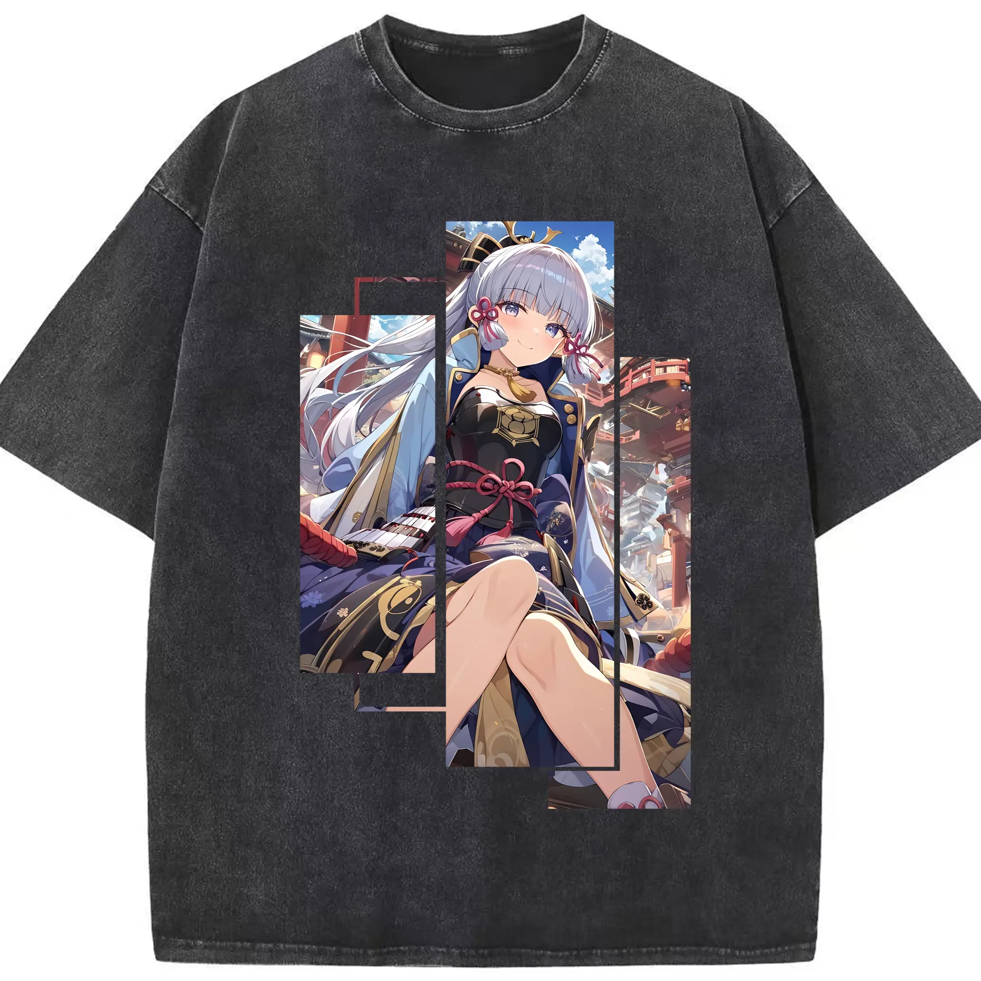 原 神 グッズ 神里綾華 - 綿100％ ヴィンテージ風 半袖Tシャツ ・ フロントプリント ・ 柔らか肌触り ・ 通気性 快適 ・ スポーツ カジュアル 外出用