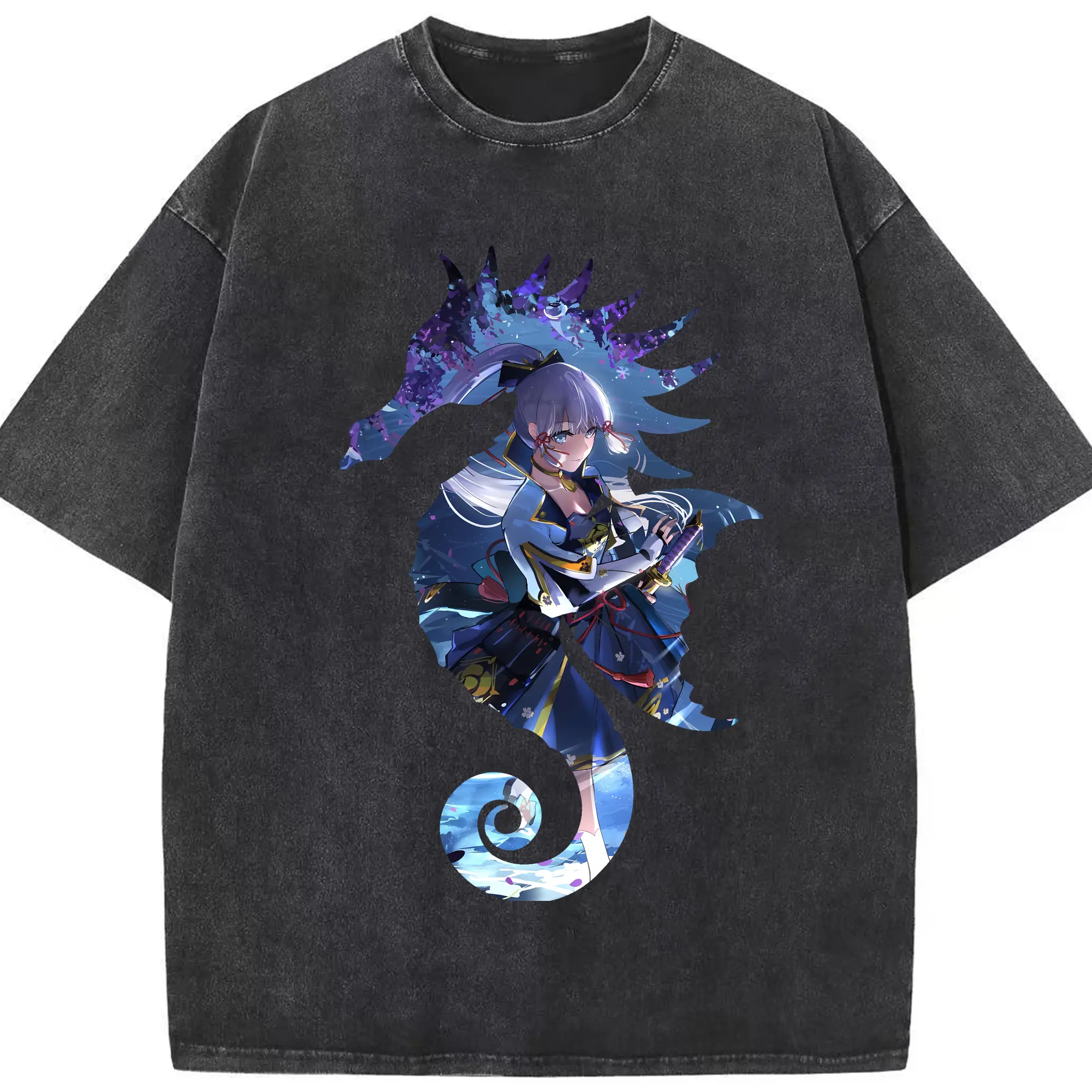 原 神 グッズ 神里綾華 - 綿100％ ヴィンテージ風 半袖Tシャツ ・ フロントプリント ・ 柔らか肌触り ・ 通気性 快適 ・ スポーツ カジュアル 外出用